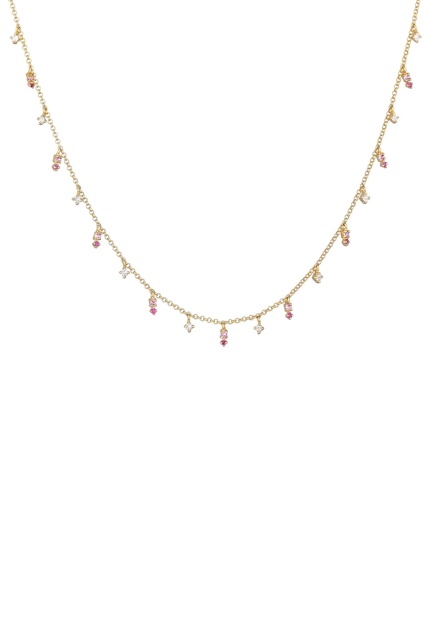 Pink Elli Ohrhänger mit Gold Rose Kristall 925 Anhänger Kette Silber