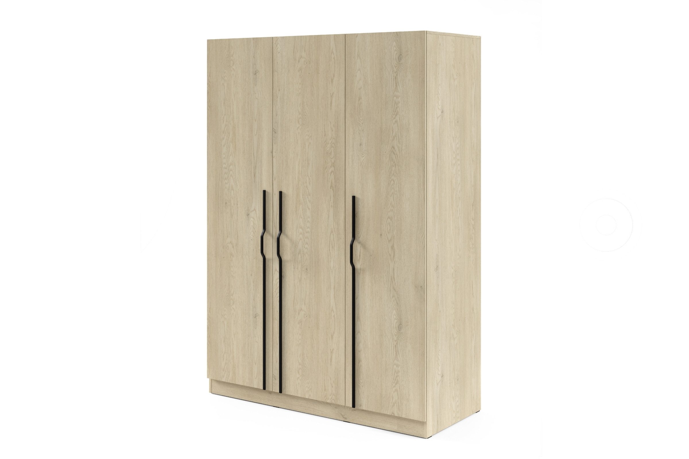 Deine Möbel 24 Kleiderschrank BRISSO BR2 3-türiger Drehtürenschrank, 150 cm breit, mit Metallgriffen (Set, 1-St., ideal für Schlafzimmer & Ankleidezimmer) in Platingrau matt, Kaschmir matt, Eiche Cremona