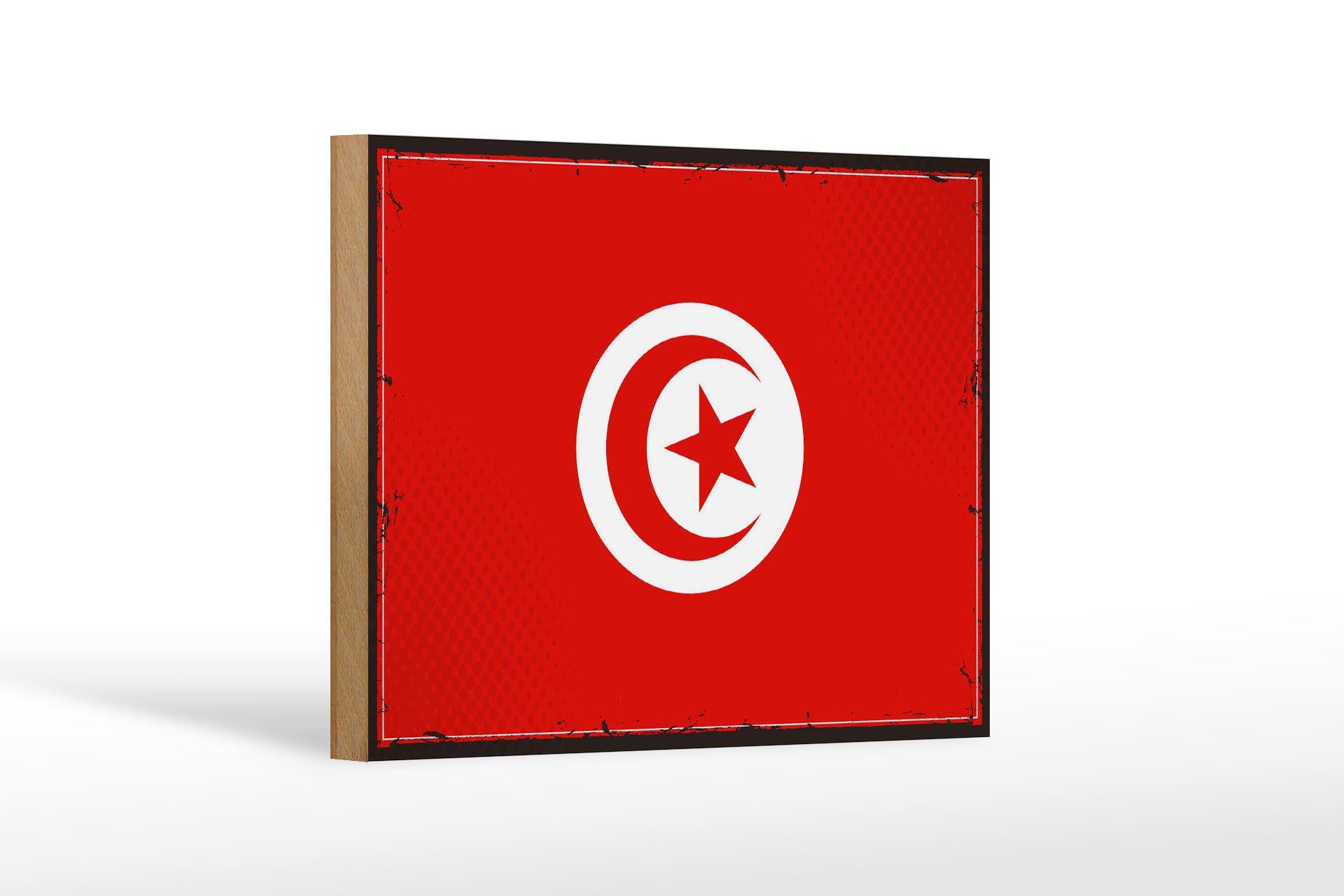 Femer GmbH Holzbild Flagge Tunesiens 18x12 cm Retro Flag of Tunisia, Flaggen (1 St), Glatte Holzfaserplatte (MDF), vorn beschichtet