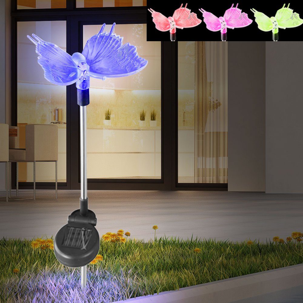Solar Set Schmetterling LED LED Leuchten Solarleuchte, etc-shop Garten verbaut, fest LED-Leuchtmittel 8er RGB Libellen Außen