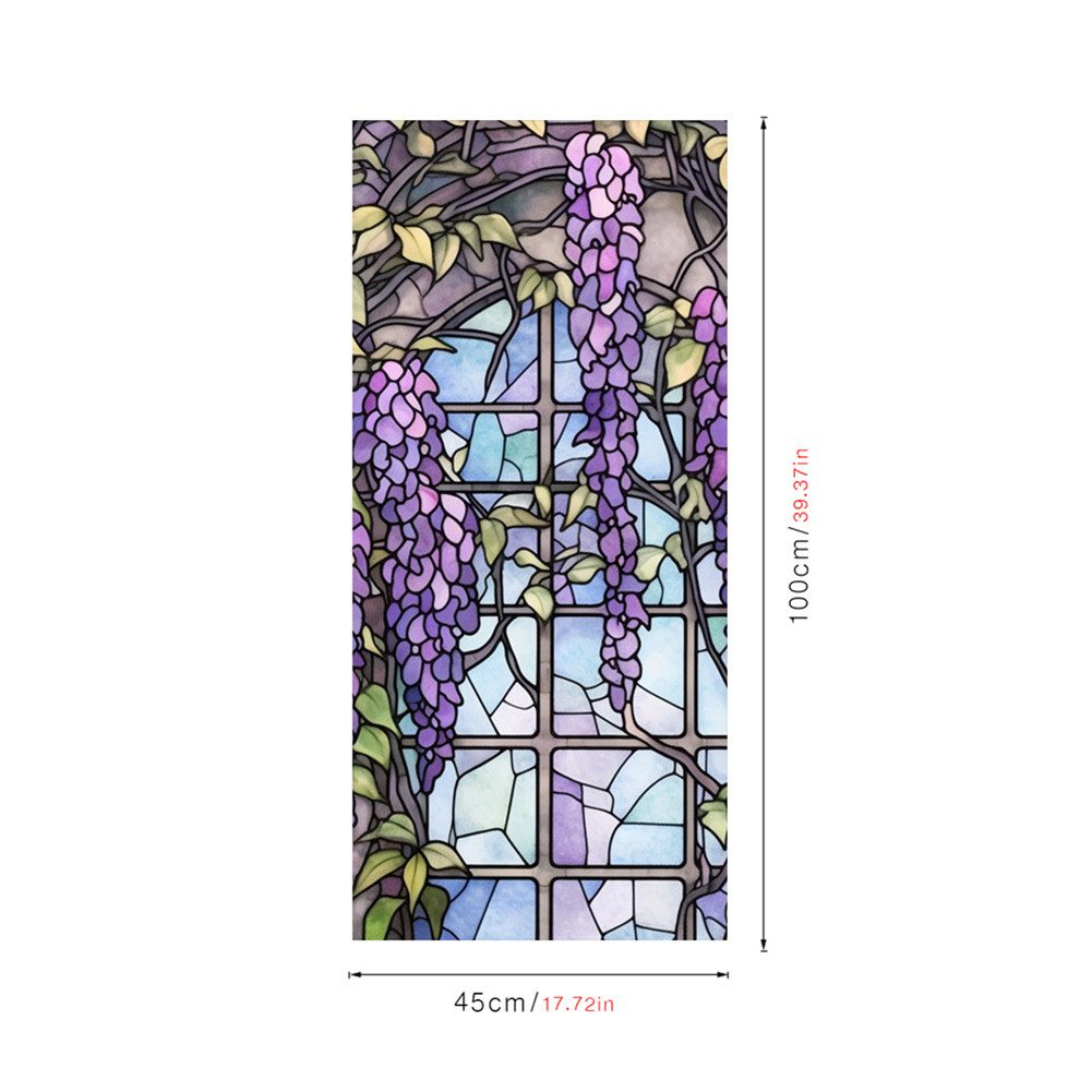 GarveeMore Fenstersticker PVC-Farbglas Glas Fensterfolie Aufkleber Nicht klebend Abnehmbar Bunt, 45/60*100cm Floral Retro Bunte Kolibri Blume Glasmalerei Fenster Film