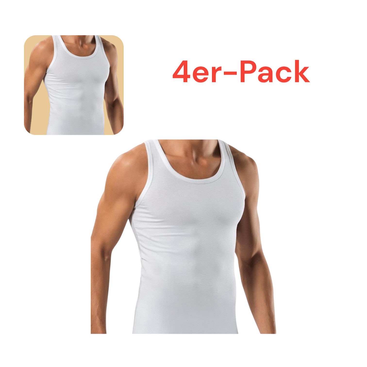 DDOnlineShop Unterhemd Herren 4er Pack Feinripp Weiß Tanktop Achselhemd 100% Baumwolle (Spar-Set, 4-St., 4er-Pack) Premium Feinripp-Qualität, reine Baumwolle – Bild 5 von 5