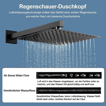 OUGOO Duschsystem mit Lufteinspritztechnik, Messing-Ventilkörper, mit Handbrause, 25 * 25cm Quadratische Ultradünne Regenbrause