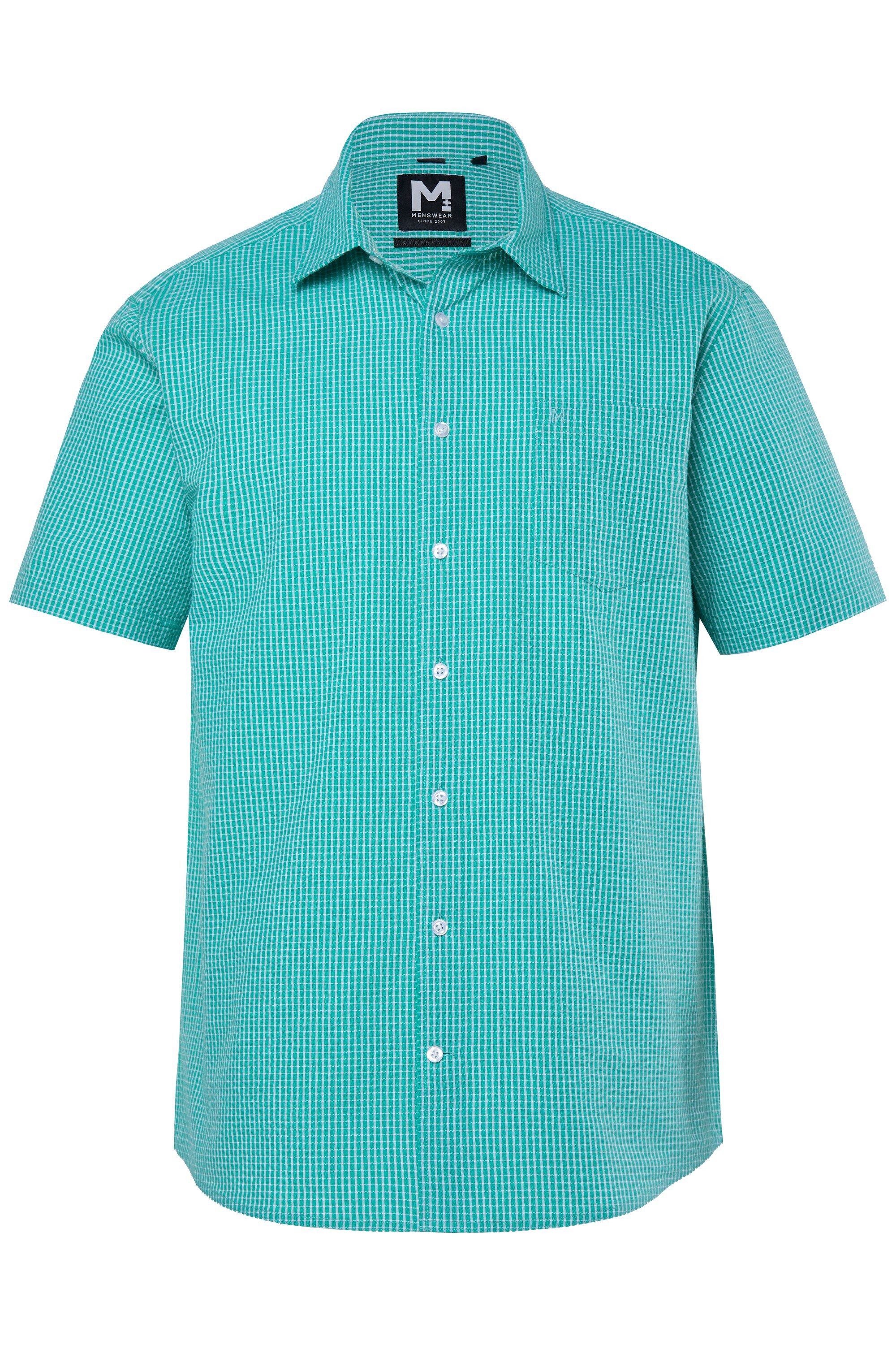Men Plus Kurzarmhemd Karohemd Halbarm Kentkragen Seersucker Comfort Fit