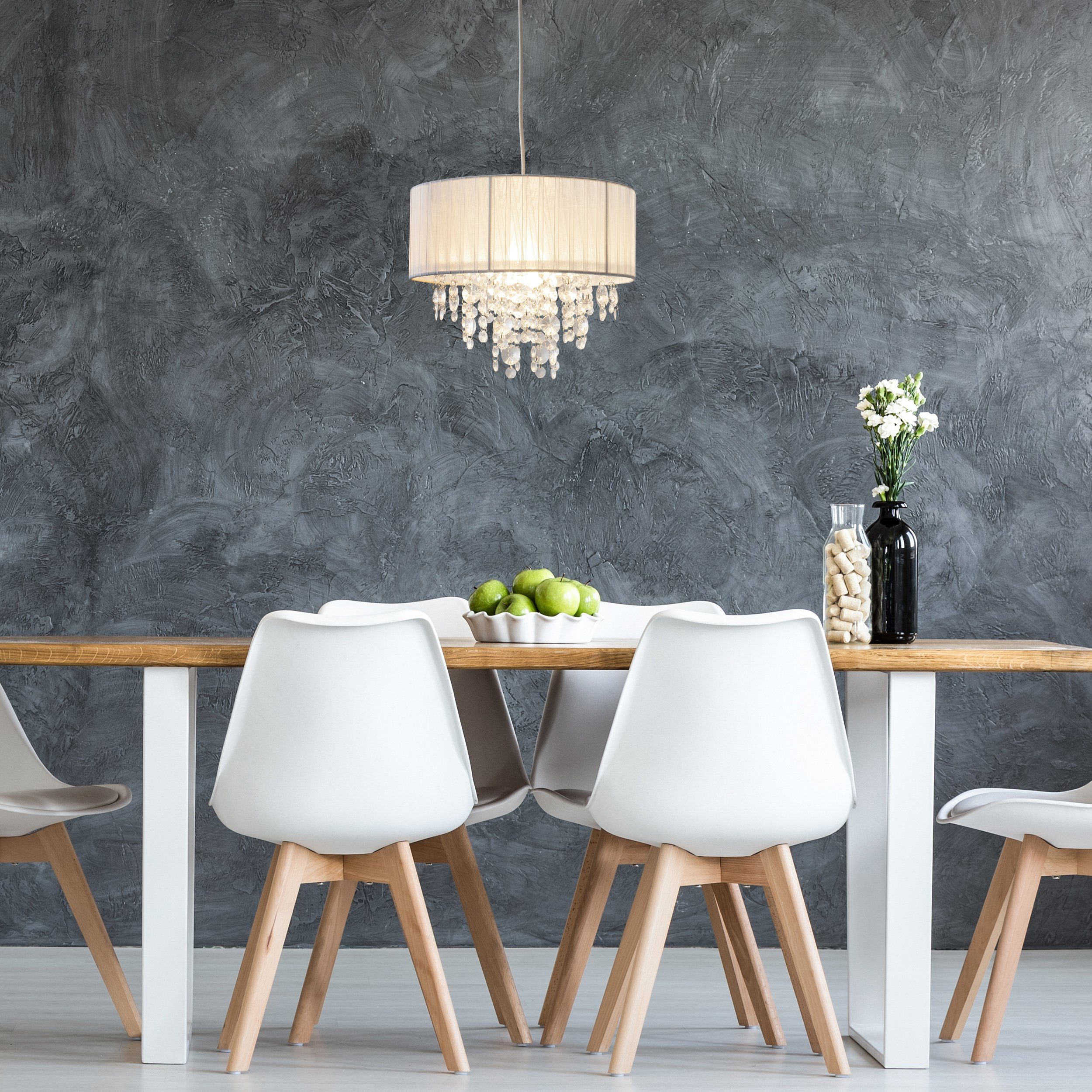 näve Pendelleuchte Kristallo, ohne Leuchtmittel, Leuchtmittel wechselbar, incl. Pendel: weiß - 80cm, Material: Metall/Kunststoff/Textil, weiß