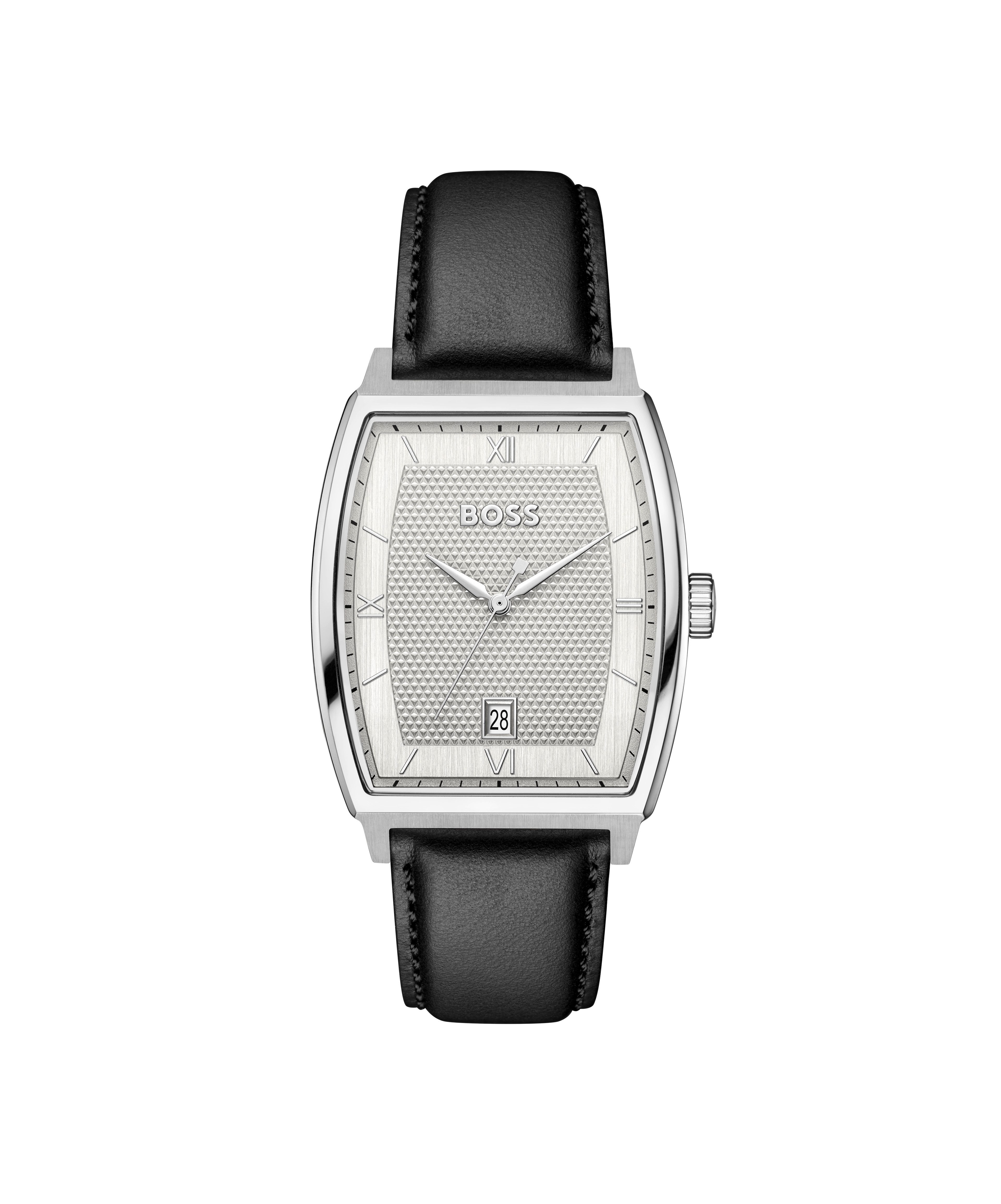 BOSS Quarzuhr PRINCIPLE 1514351, Armbanduhr, Herrenuhr, Lederarmband, analog, Tag