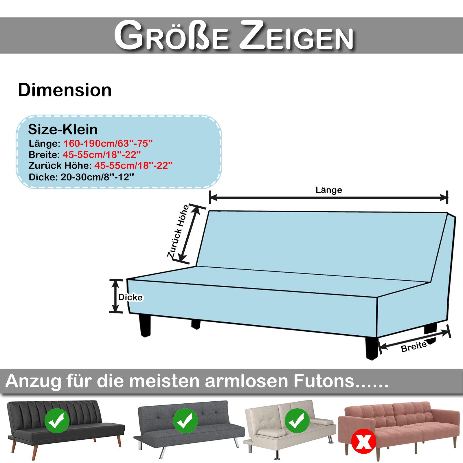 BTTO Sofahusse Samt Sofabezug ohne Armlehnen,Stretch Futon Schutz, Armlose Futon Abdeckung für Faltendes Schlafsofa