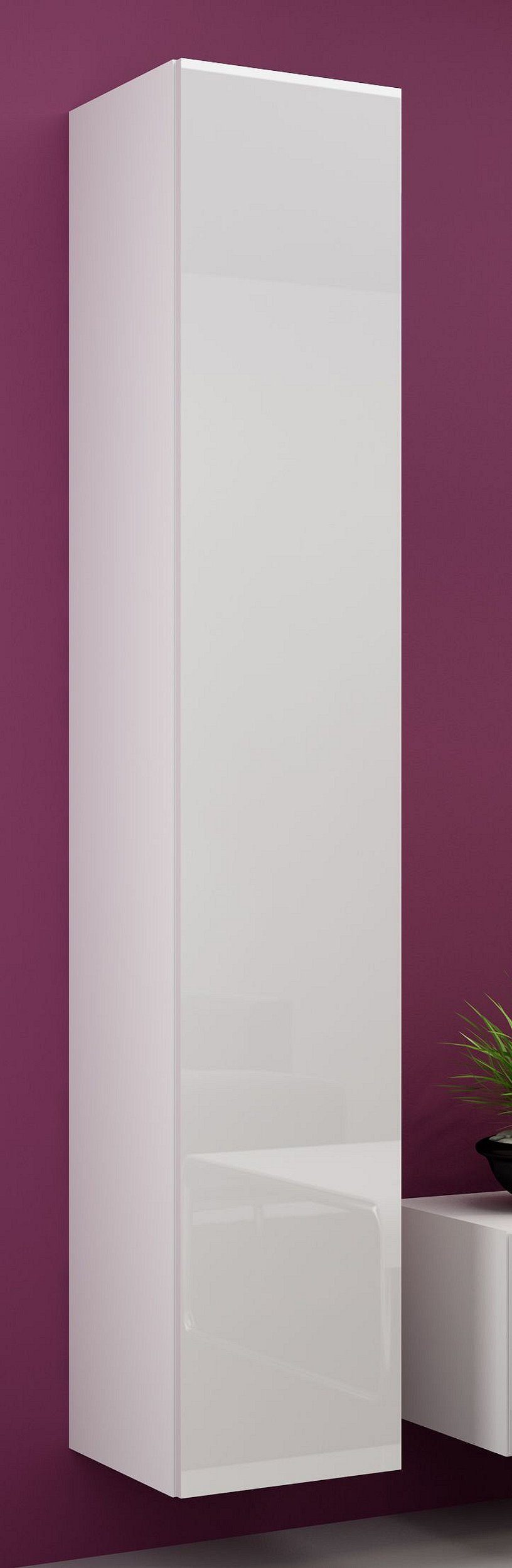 Stauraum, 180 Modern (Wandschrank, Hochglanzfront, Weiß Stauraumschrank Push-to-Open, cm Design mit Wandregal) Stylefy Full viel Vago