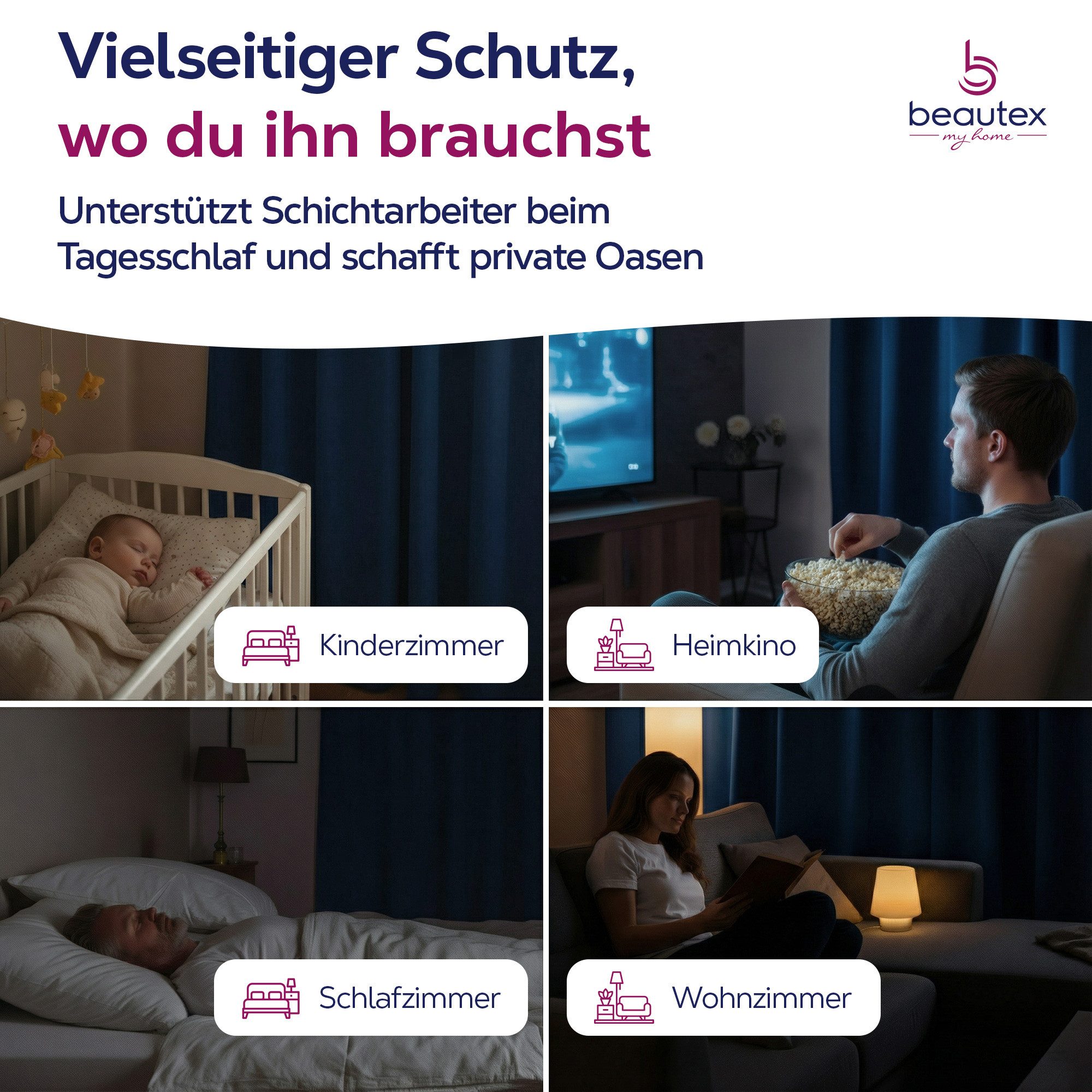 Beautex Verdunkelungsvorhang 2er Set mit U-Band, Blackout Vorhang Gardine abdunkelnd (2 St), Kräuselband, verdunkelnd, 2er Set, wärmeisolierend, blickdicht, was – Bild 4 von 5