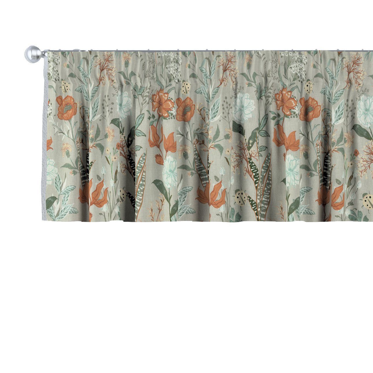 Vorhang mit Kräuselband 130 x 40 cm, Flowers, Dekoria grau-orange-grün