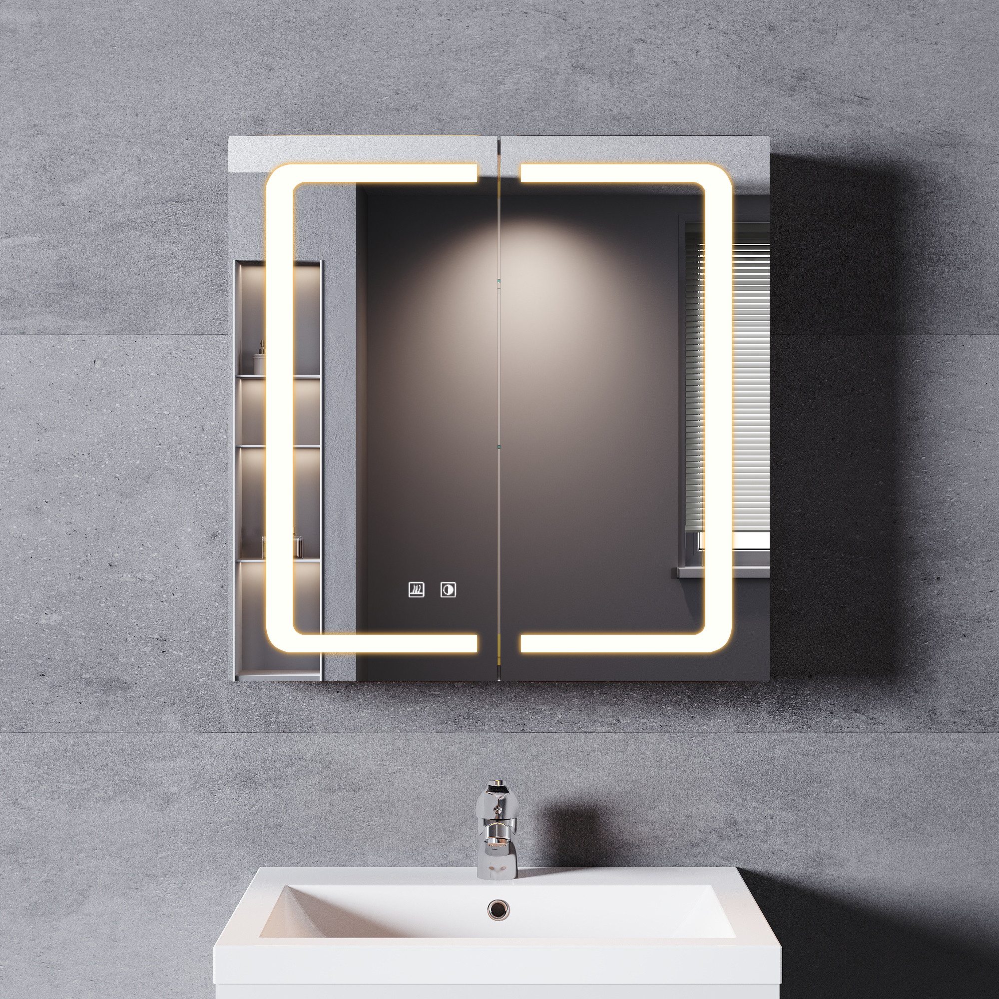 SONNI Badezimmerspiegelschrank Spiegelschrank Aluminum bad mit beleuchtung günstig online kaufen