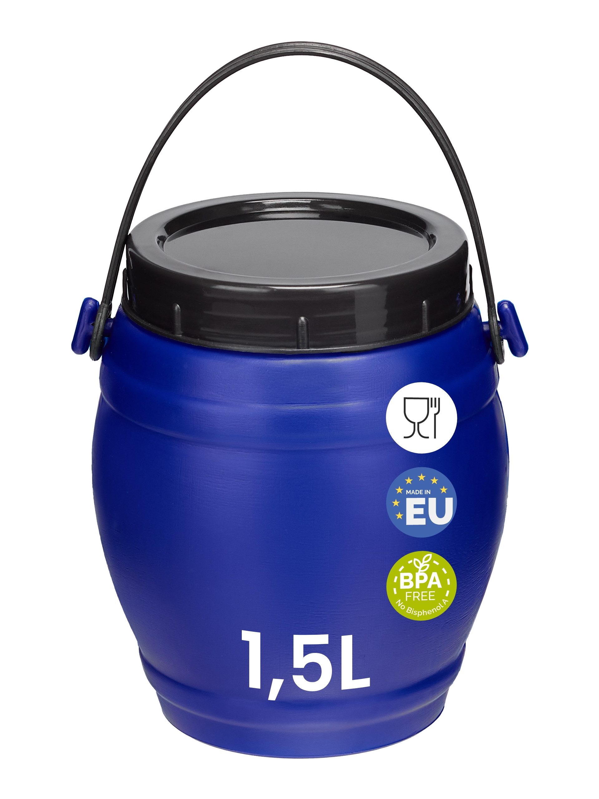 Garronda Regentonne 1,5L Behälter mit Deckel Weithalsfass BPA-frei GD-0086, Blau, 1.5 l