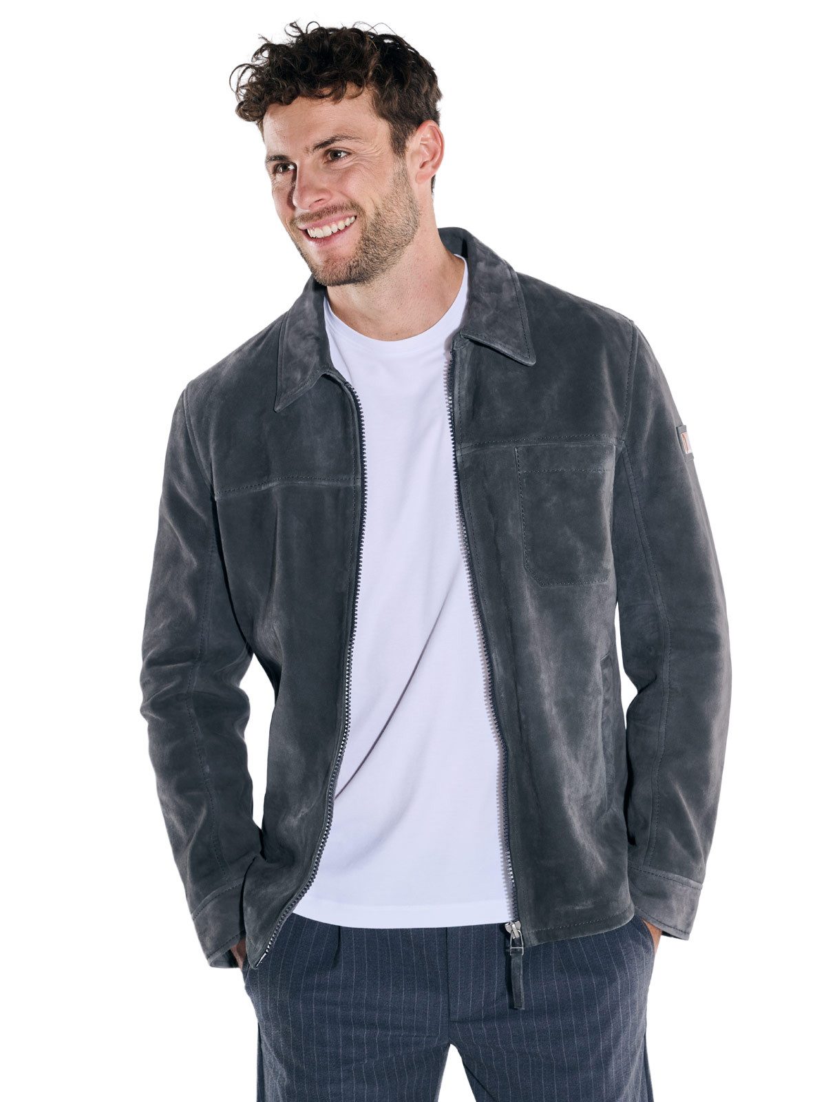 emilio adani Lederjacke Herren Lederjacke aus Veloursleder, Saphirblau