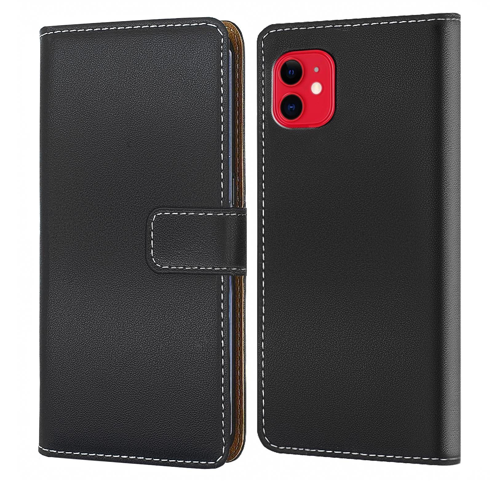 Numerva Handyhülle Bookstyle Etui Handytasche Schutzhülle für Apple iPhone 12, Klapphülle Flip Cover Schwarz