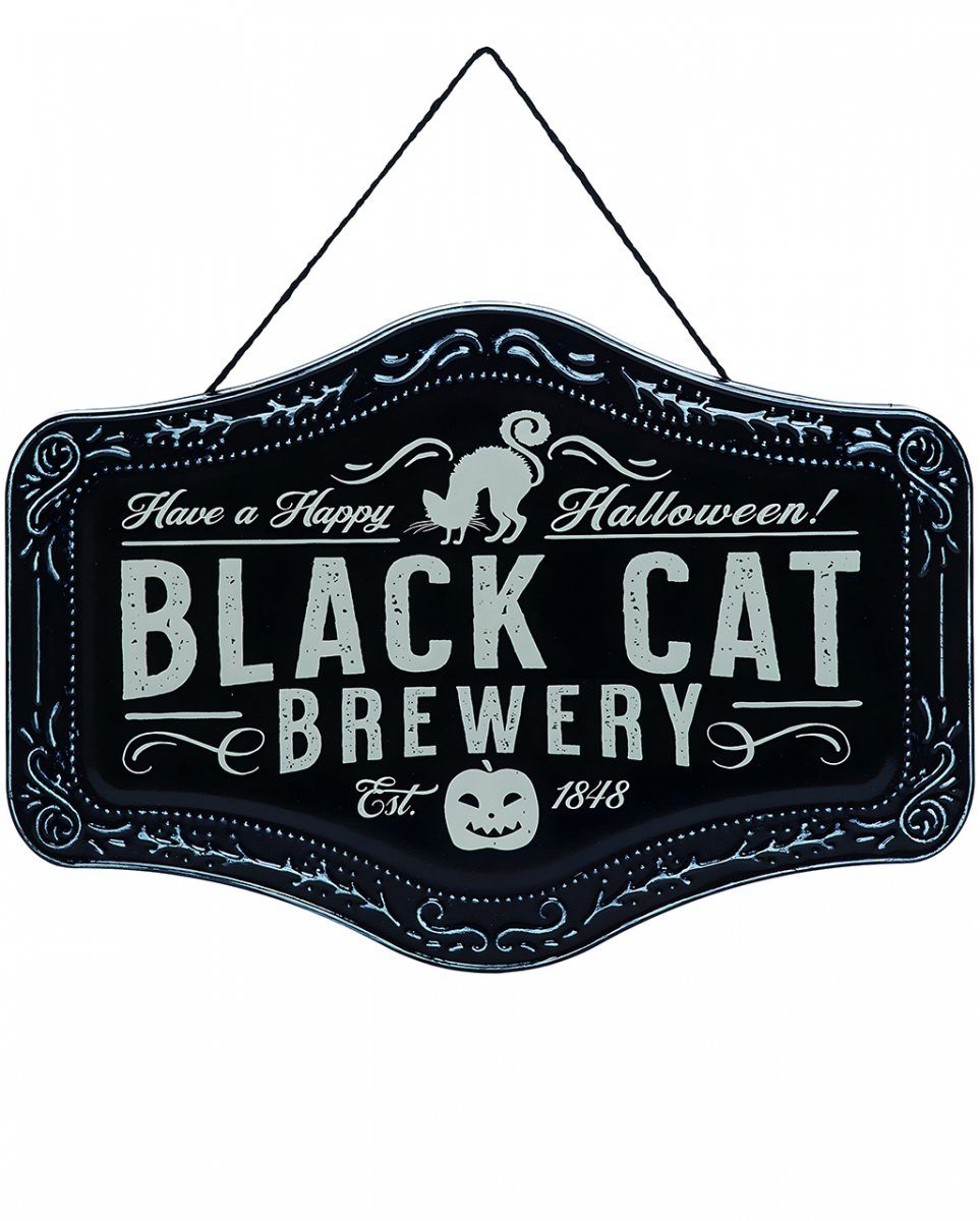 Horror-Shop Hängedekoration Zinn Dekoschild Black Cat Brewery für Halloween 37