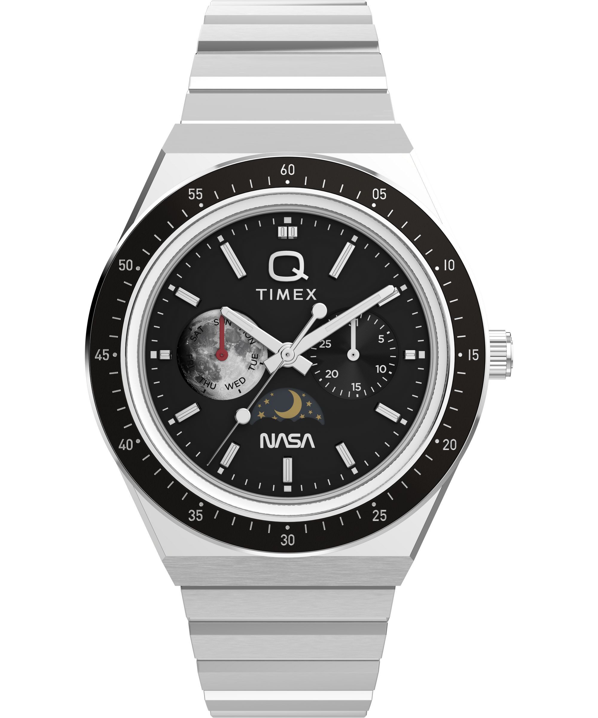 Timex Quarzuhr Q Timex Vintage Inspired NASA TW2Y56700AJ, Armbanduhr, Herrenuhr, Edelstahlarmband, analog, Wochentag, Tag