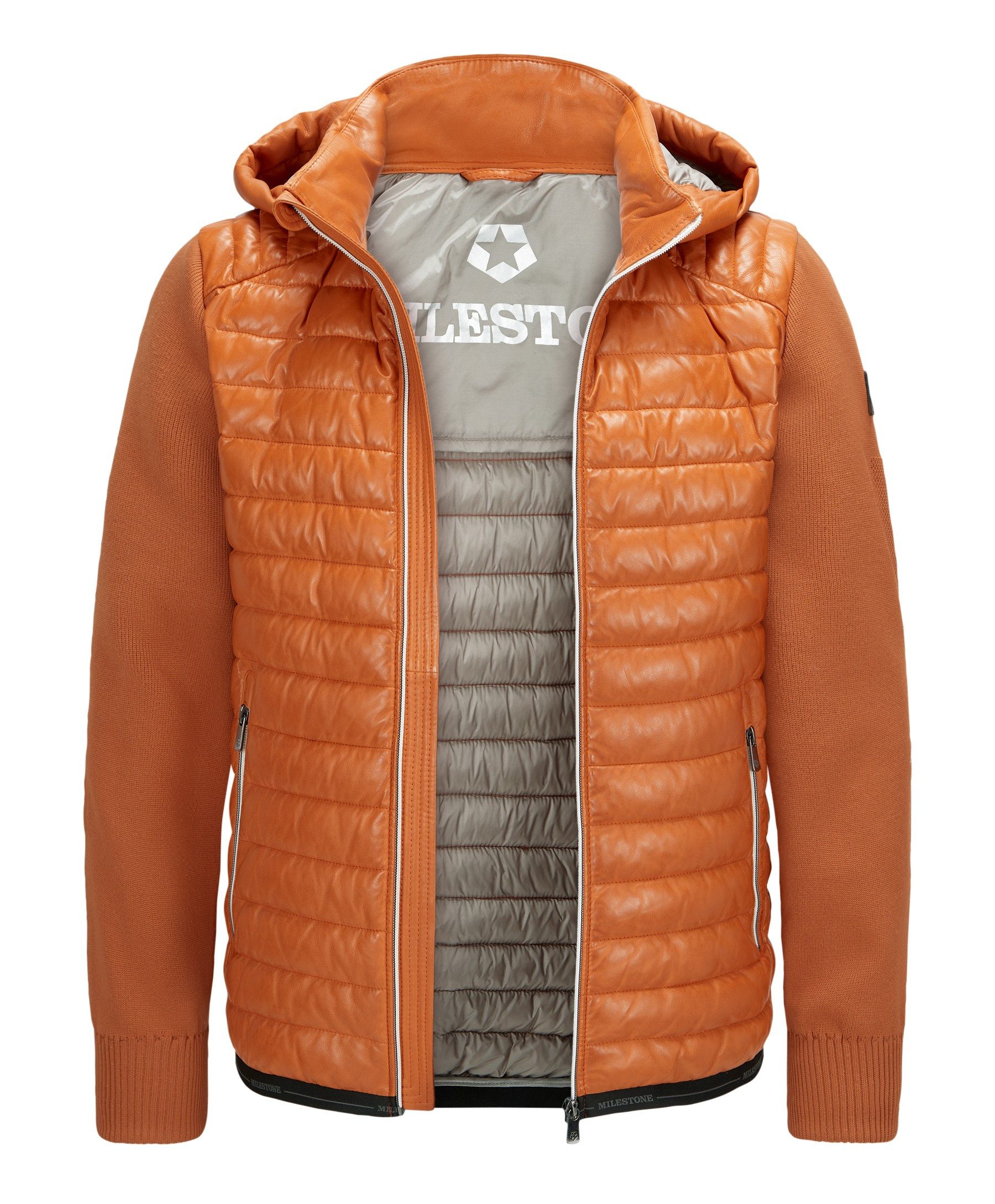 MILESTONE Hybridjacke MSTucker aus Lammleder mit abnehmbarer Kapuze, leicht und ganzjährig tragbar