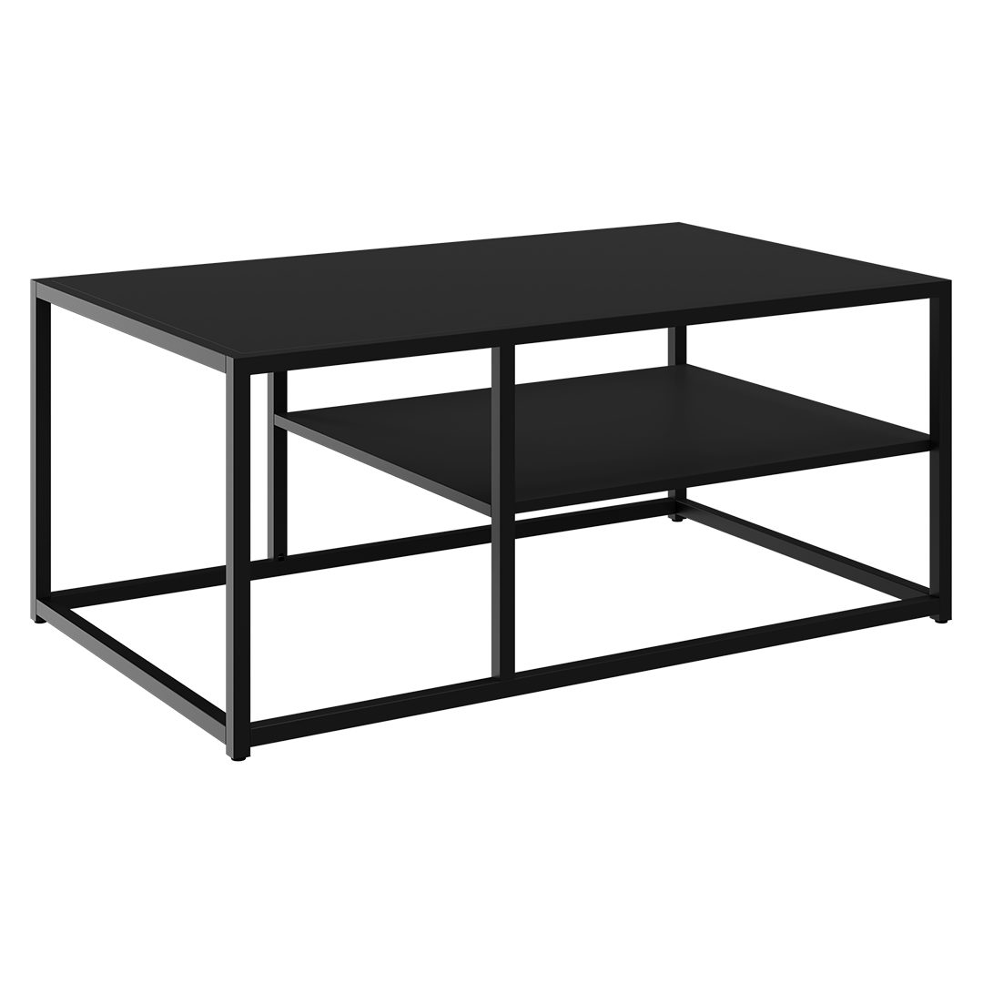 skølm Couchtisch Skadi aus Metall mit 2 Ablagen (Schwarz), Wohnzimmertisch mit verstellbaren Füßen, 45x100x60 cm (HxTxB)