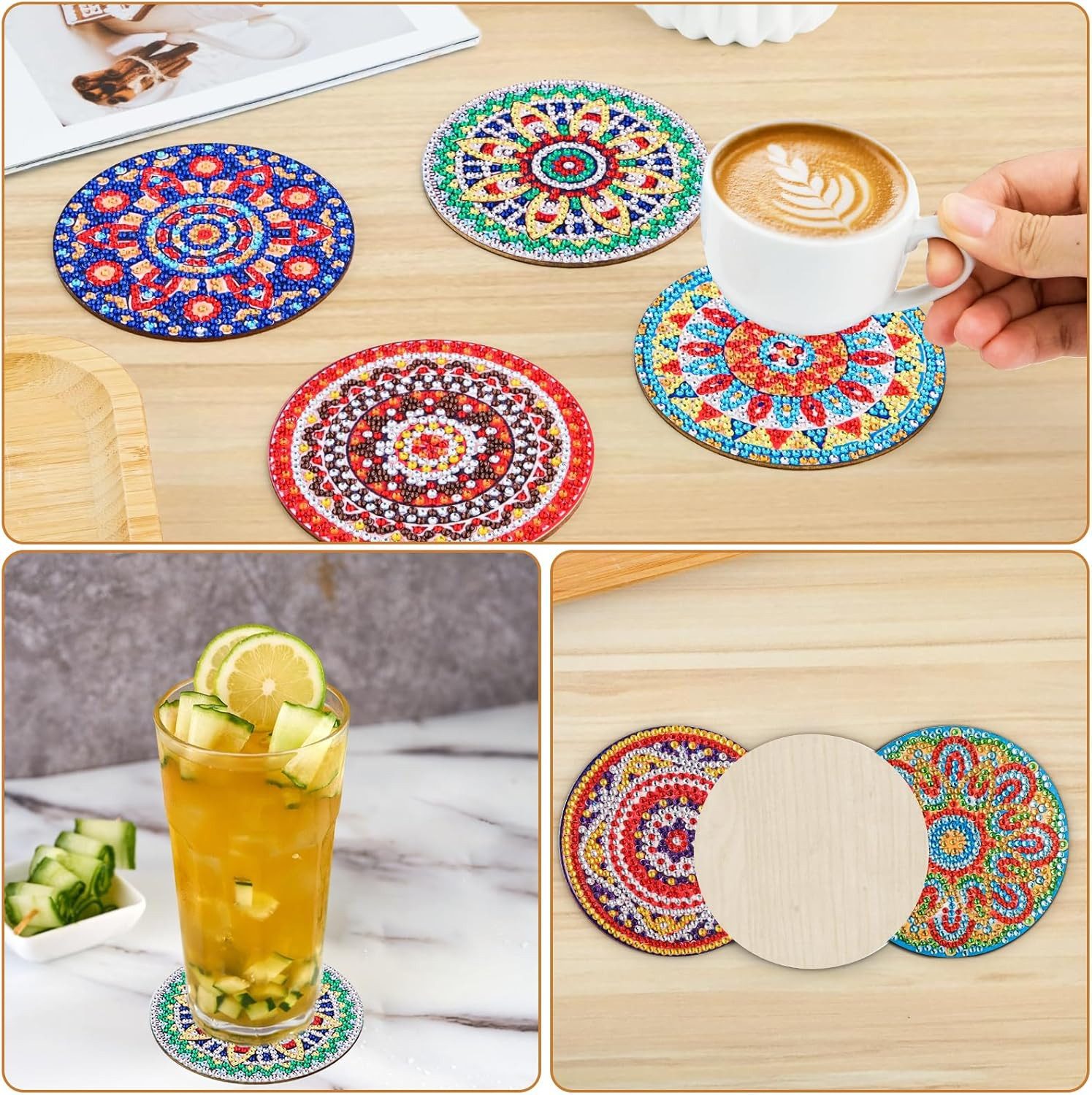 Zaewry Getränkeuntersetzer 10 STK Diamond Painting Untersetzer Mit Halter, für Anfänger, Erwachsene & Kinder, 10-tlg., DIY Mandala Diamant Tassenuntersetzer – Bild 4 von 4