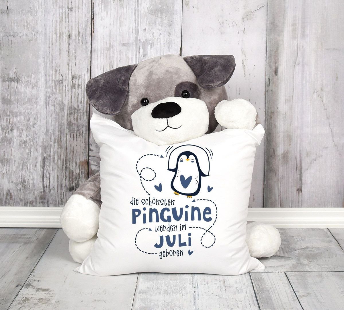 Dekokissen im werden Schönsten Dekokissen geboren Geschenk Geburtstag Kissen-Bezug Object] Juli SpecialMe [object Pinguine navy SpecialMe® Die