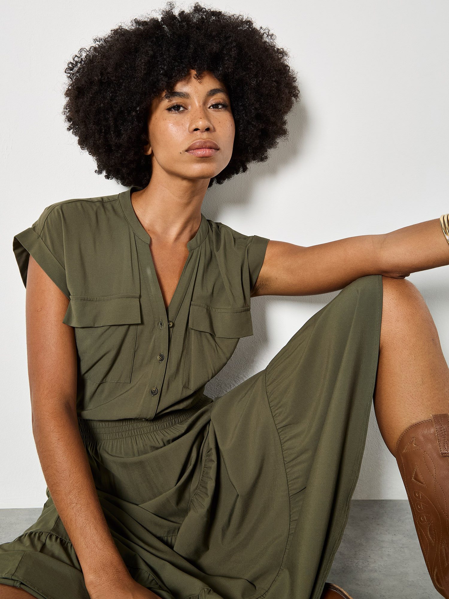 Apricot Midikleid Gestaffeltes Utility-Midaxi-Kleid Einfarbig günstig online kaufen