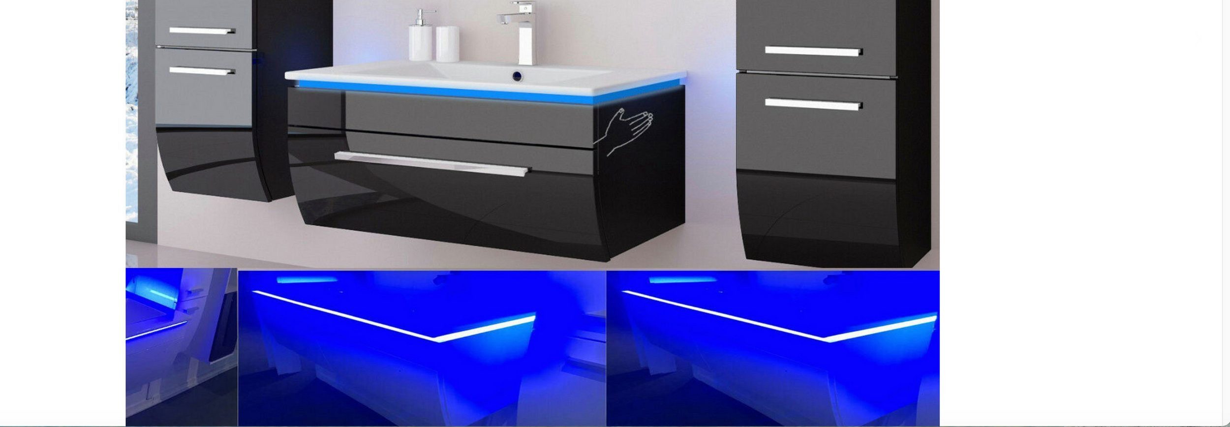 Homeline Badmöbel-Set Badmöbel Set Hochglanz lackiert LED System tauschsystem, (Sparset, 6-St., Set ANgebot ohne Waschtisch Armatur und Ablaufgarnitur), Lackier – Bild 4 von 5