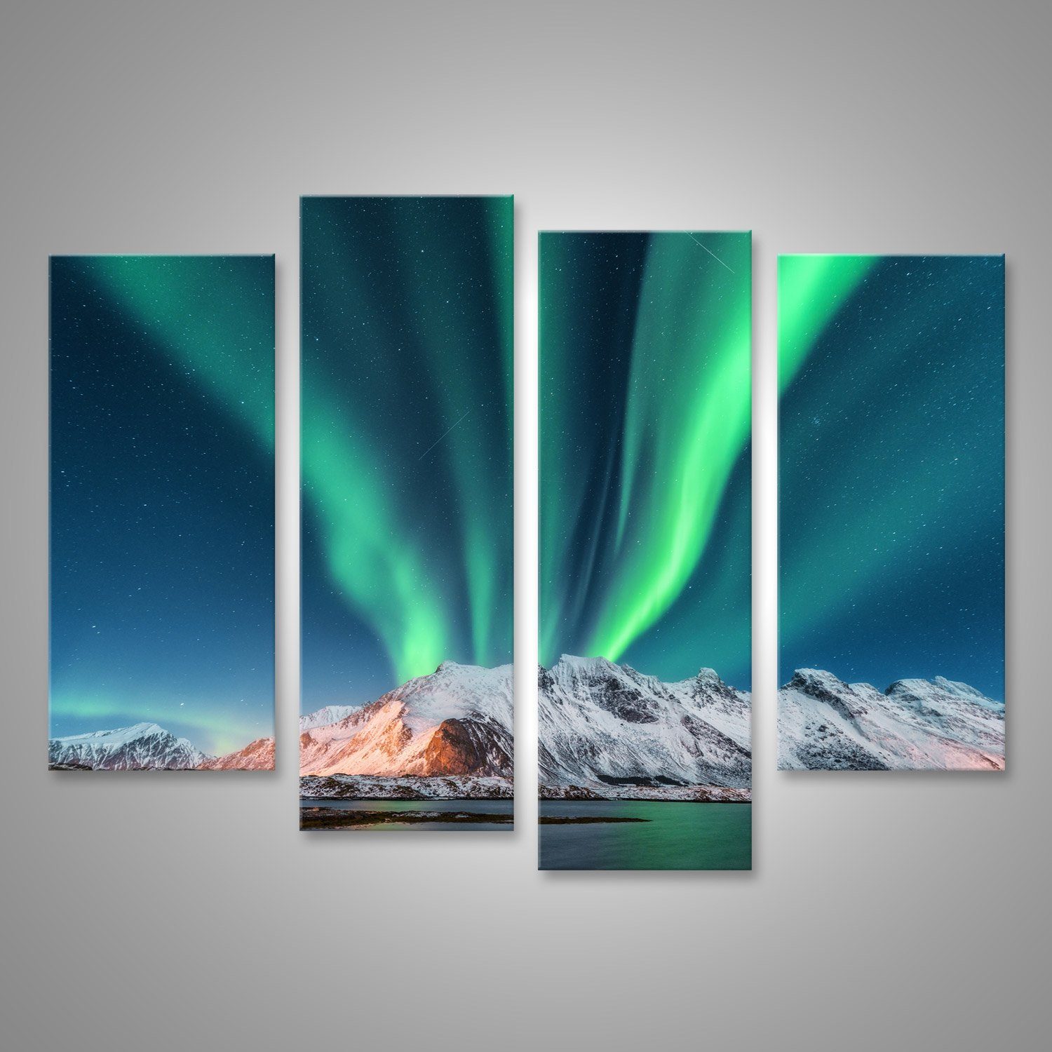 islandburner Leinwandbild Bild auf Leinwand Nordlicht Lofoten Inseln Norwegen Aurora Grüne Nordl
