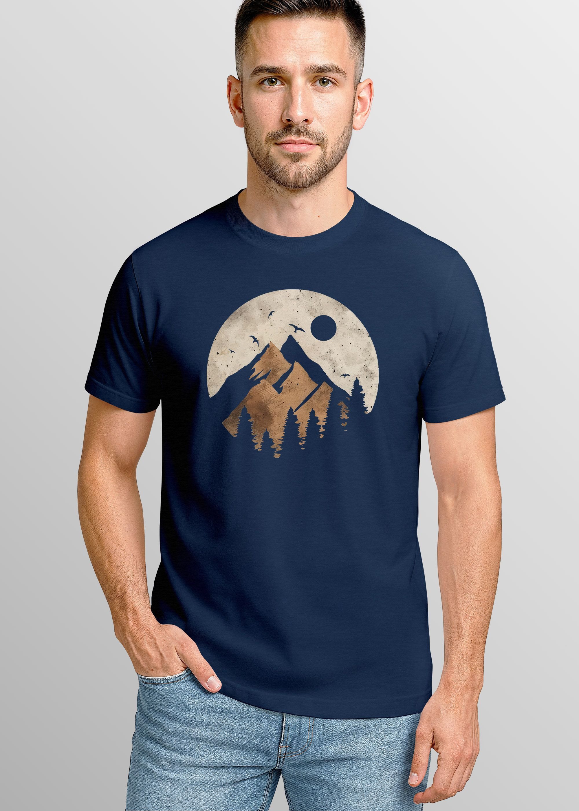 Neverless Print-Shirt Herren T-Shirt Berge Wandern Outdoor Grafikshirt Natu günstig online kaufen
