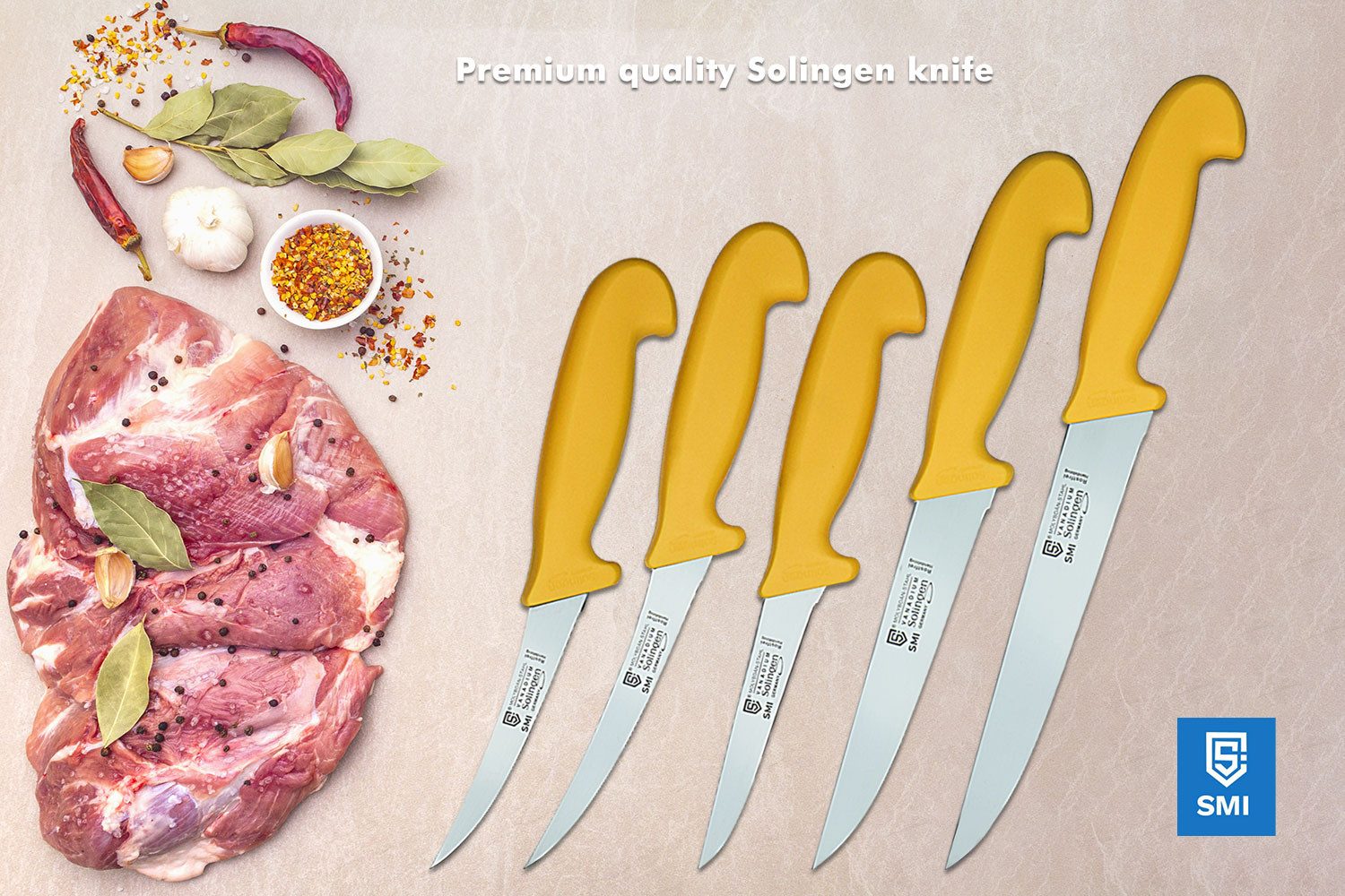 SMI Fleischmesser 5-tlg Küchenmesser Set Solingen Metzgermesser Fleischermesser