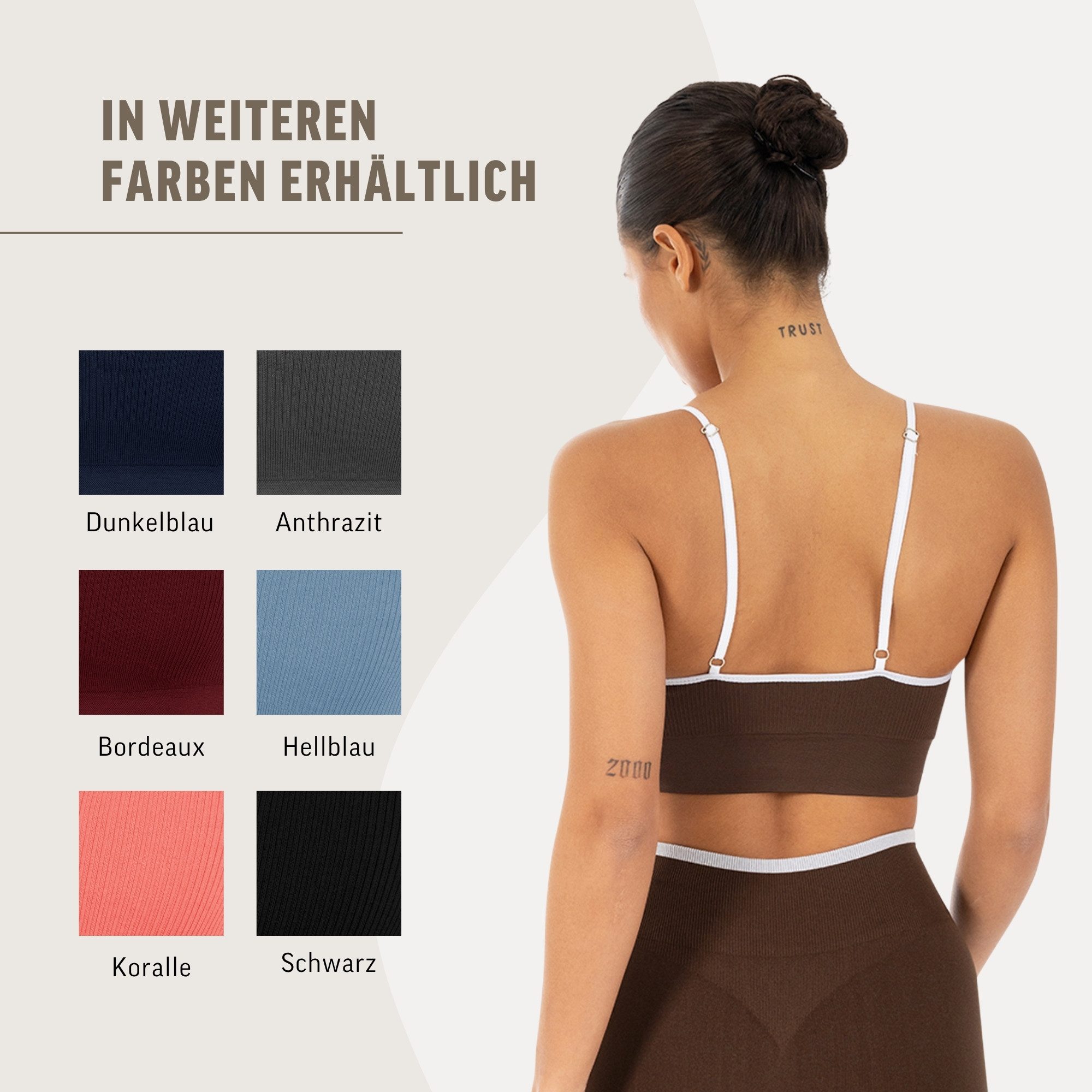 Smilodox Sport-BH Yari, Fitness- BH Damen, Shaped Fit, Bra mit Rippstruktur, Gym Rippstruktur, verstellbare Träger, Shaped Fit, weiches Material – Bild 4 von 5