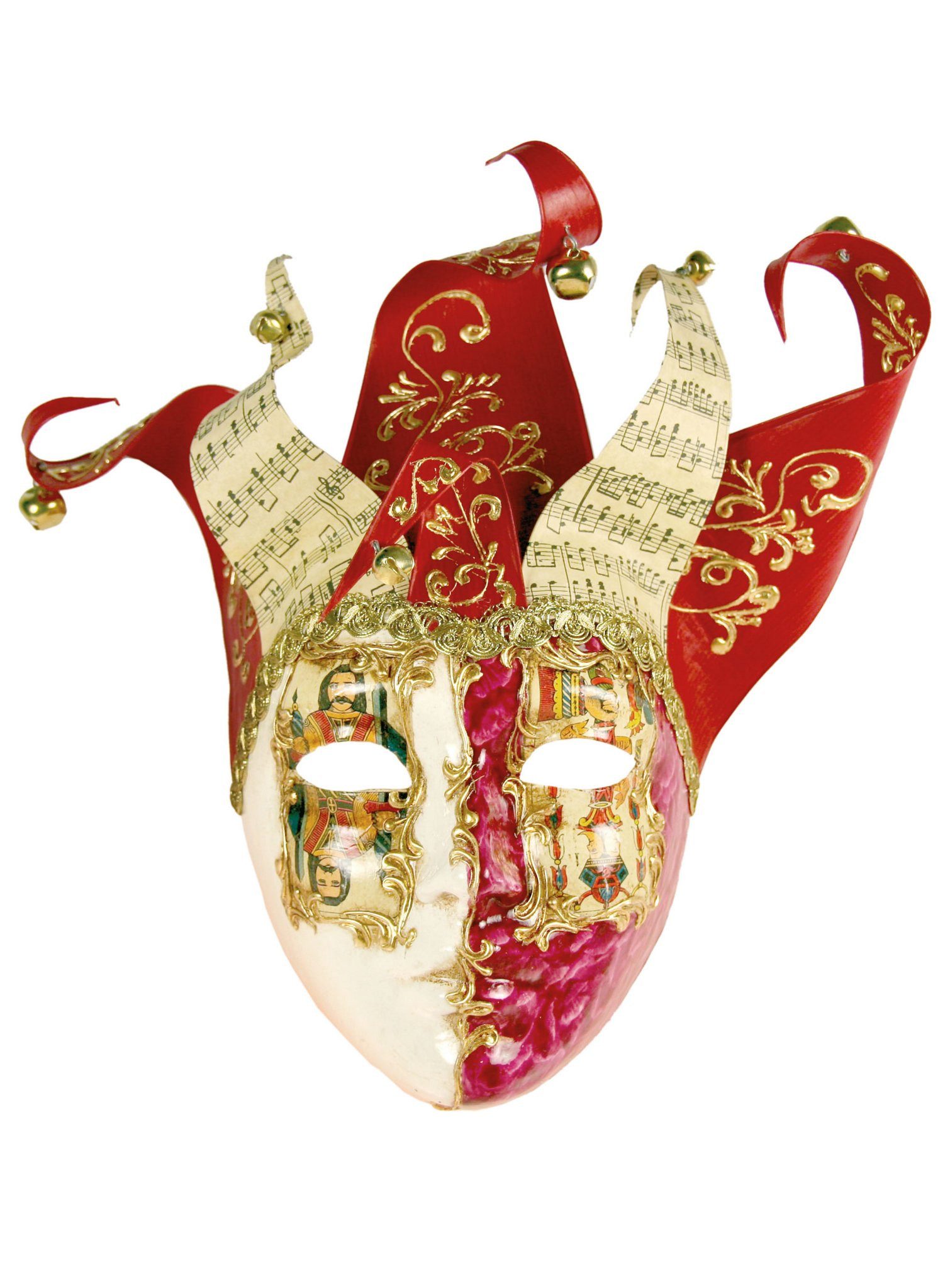 Maskworld Verkleidungsmaske Jolly Carte Femminile rosso bianco, Handgefertigte Maske aus Venedig für Frauen