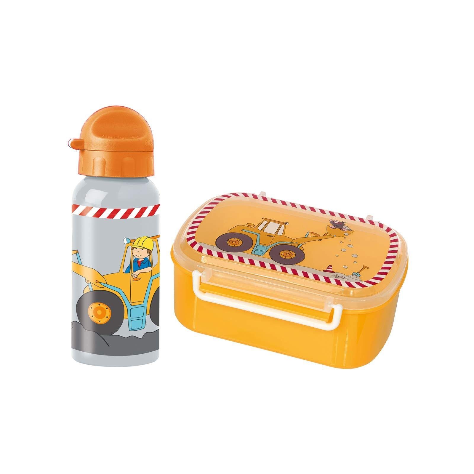 Bodo Handwäsche (2-tlg), orange für Sigikid Brotdose Set, Trinkflasche Material-Mix, Alltag + Lunchbox 2er ideal empfohlen, Bagger, den wird