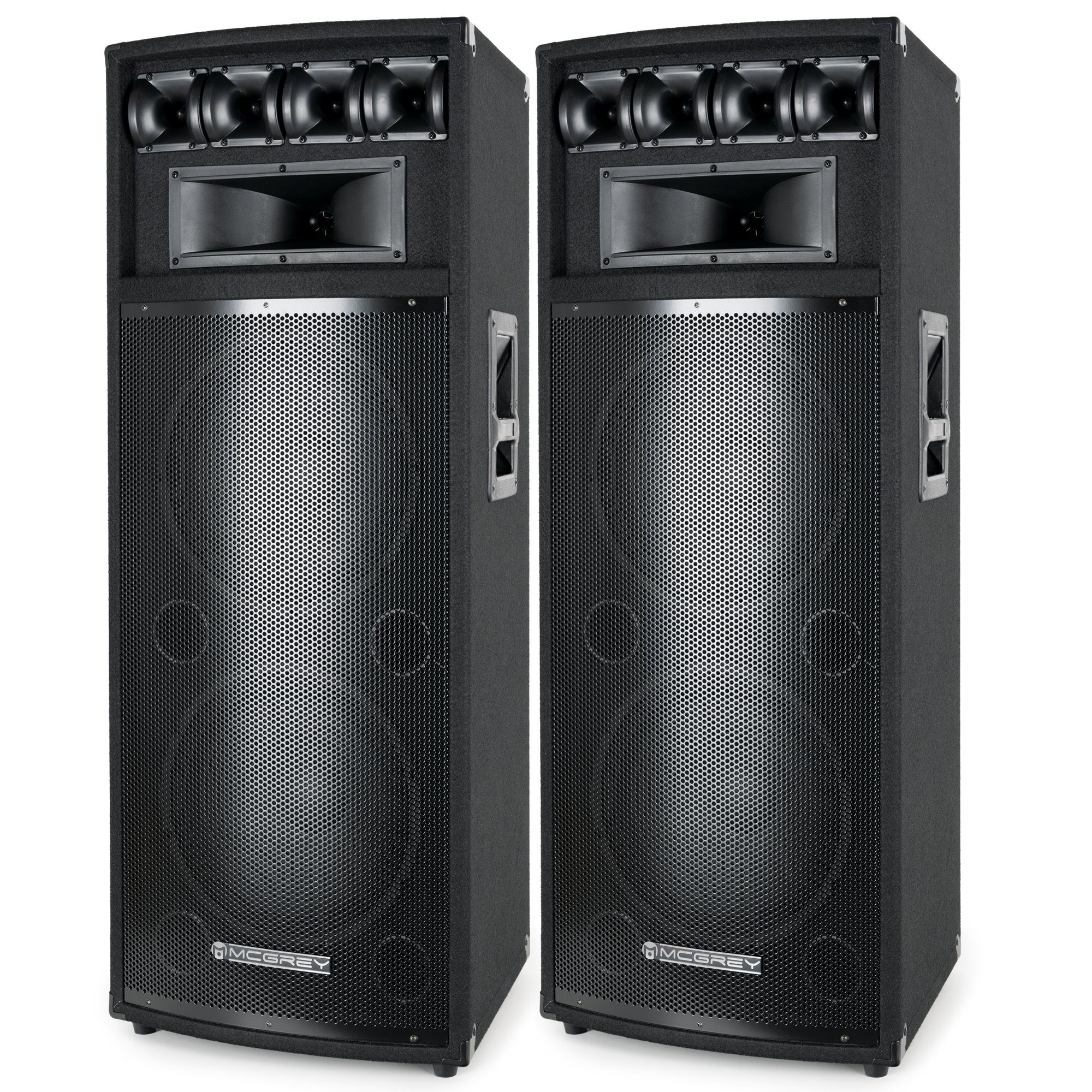 PA 2-Etagen Holzgehäuse) zoll) System, (12 200 30cm W, PowerDJ Box McGrey 2x DJ 2-Wege Tower Subwoofer Party-Lautsprecher (N/A,