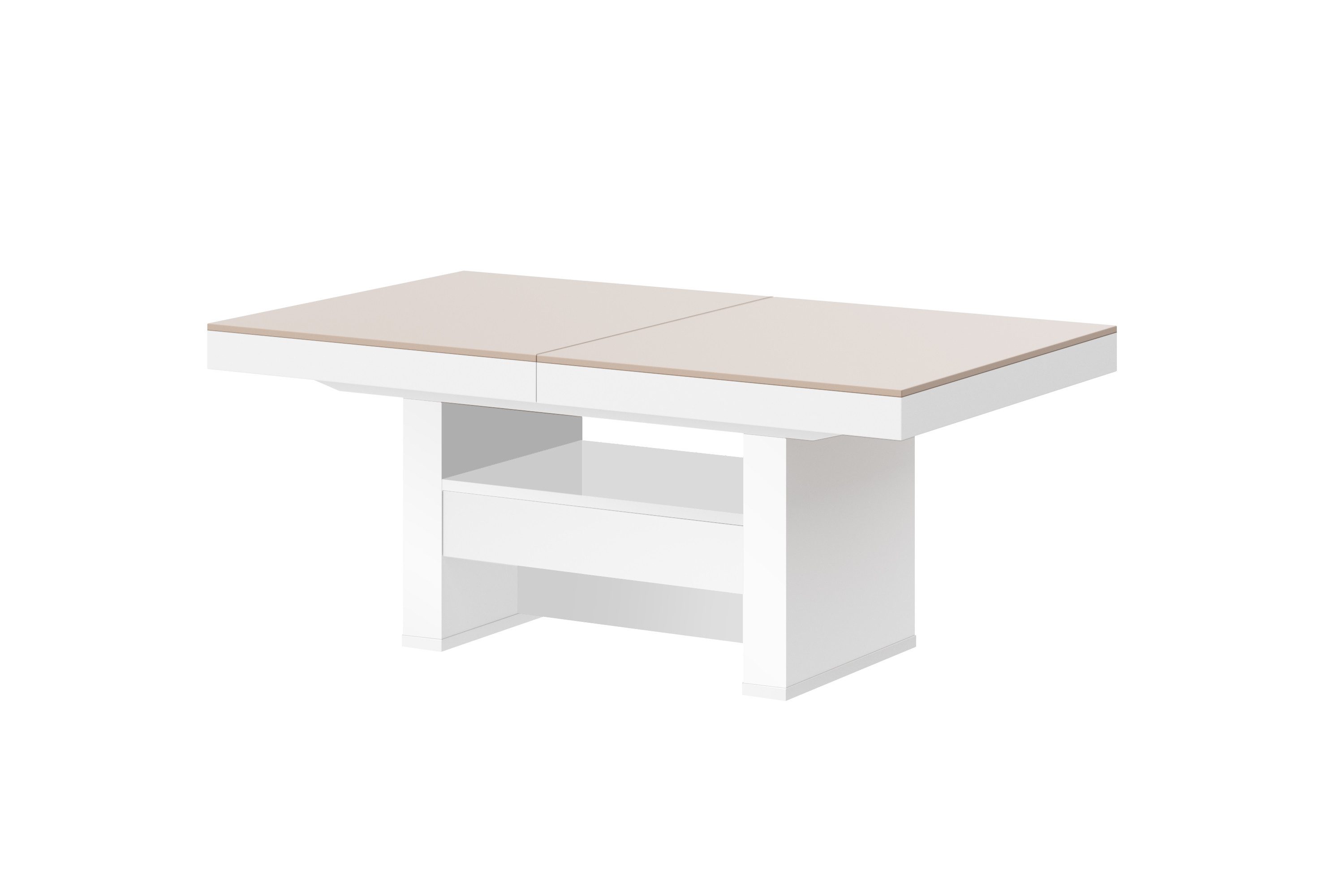 designimpex Couchtisch Design HLU-111 Cappuccino Weiß Hochglanz höhenverstellbar ausziehbar, Funktionstisch, Wohnzimmertisch, Tisch, Esstisch, Sofatisch, Schublade