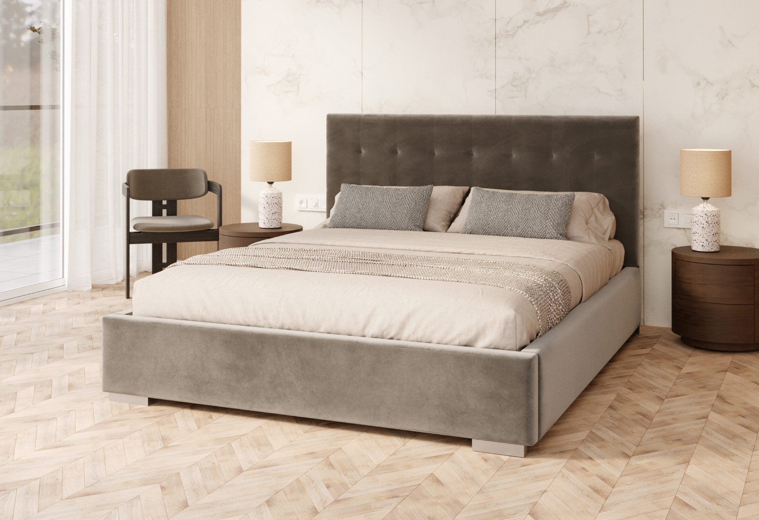 FDM Polsterbett GRACE modern mit Bettkasten MADE IN EU - mit hochwertigem Paris Bezug (verfügbar 90x200 120x200 140x200 160x200 180x200cm, Bettrahmen, Bett, mit großen gepolsterten Kopfteil, mit Bettkasten zum aufklappen), Hebbarer Metallrahmen, Bettkasten, Matratze wählbar
