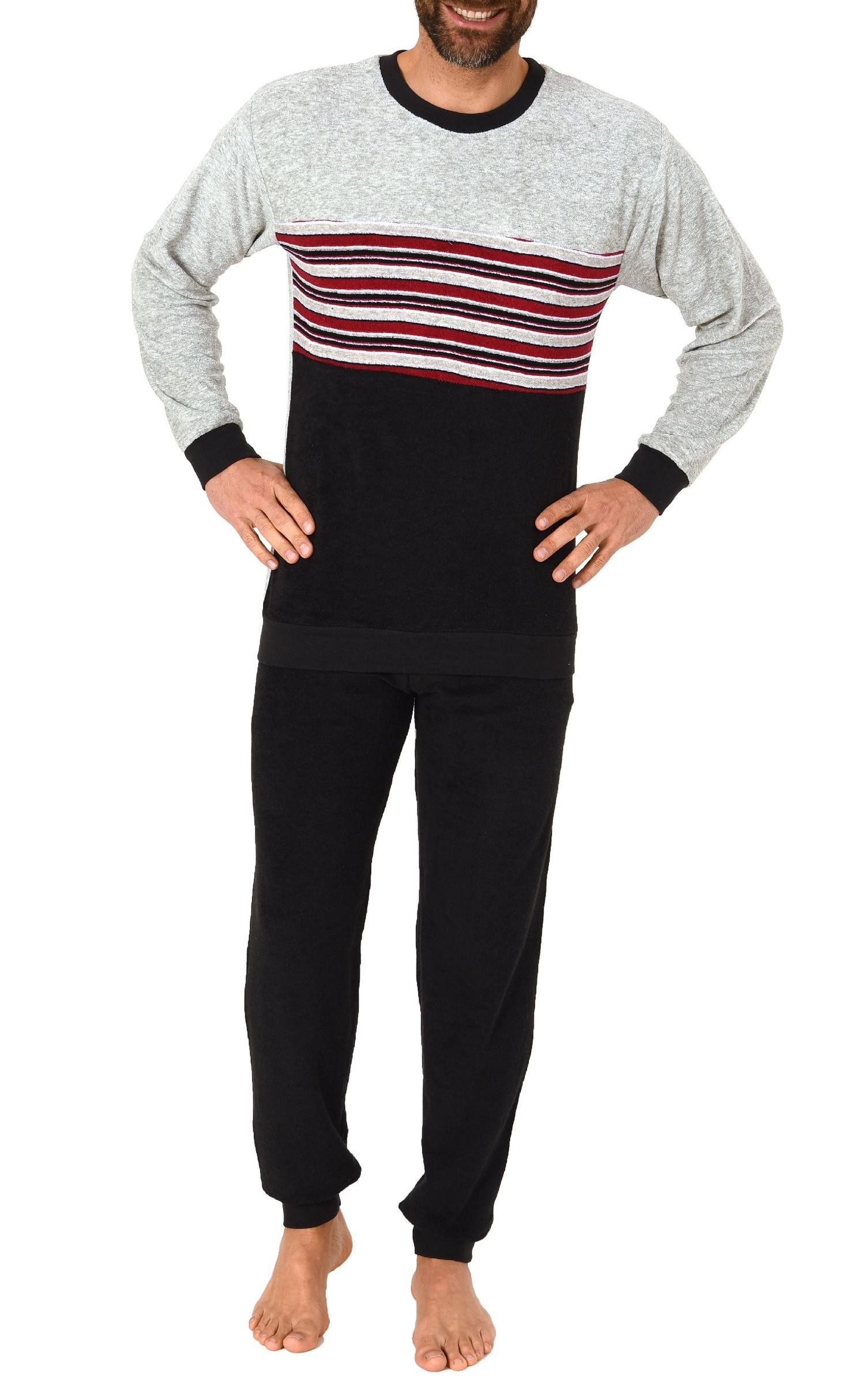 Normann Pyjama Herren Frottee Pyjama, Schlafanzug mit Bündchen und Rundhals