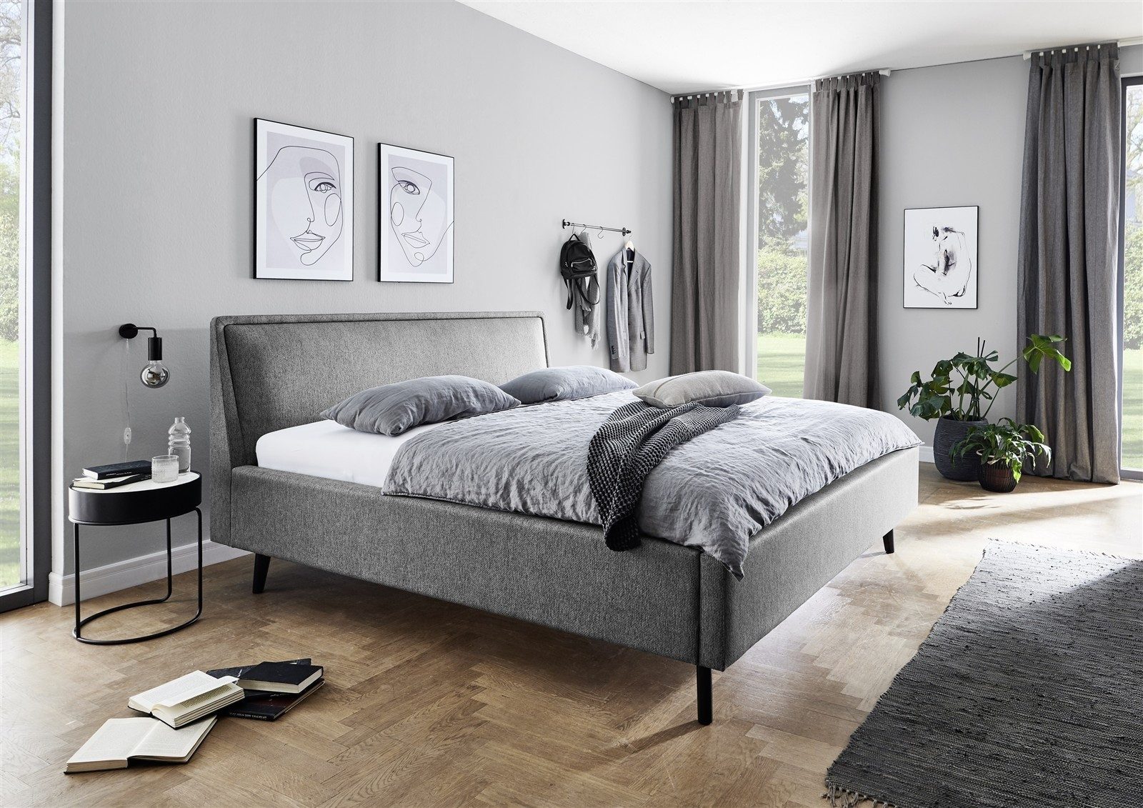 freiraum Polsterbett Frieda, Liegefläche 180x200 cm, grau, Stellmaß: 196x105x224cm (BxHxT)