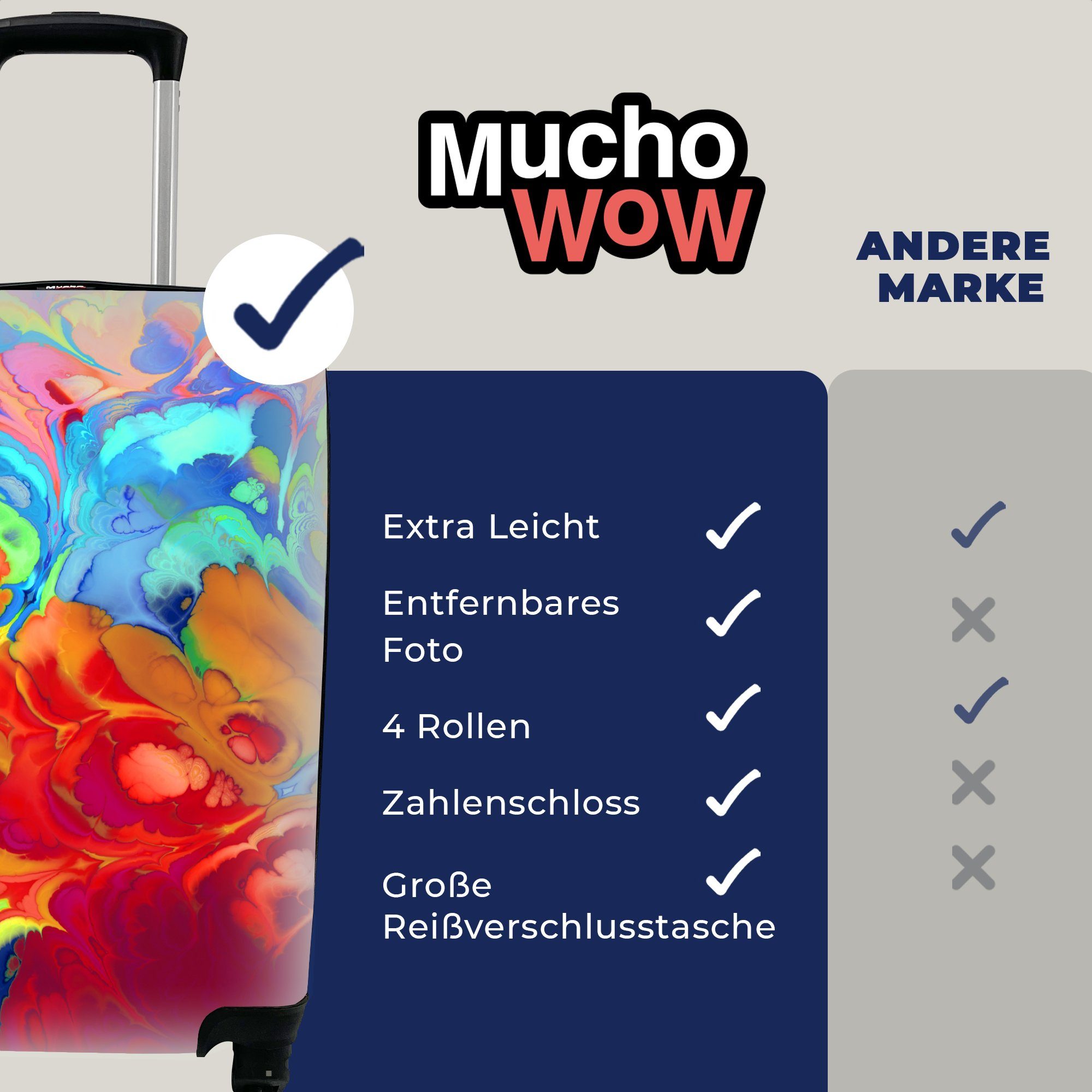 MuchoWow Handgepäckkoffer Regenbogenfarben beigemischt, 4 Ferien, Reisekoffer Reisetasche für Handgepäck Trolley, Rollen, rollen, mit