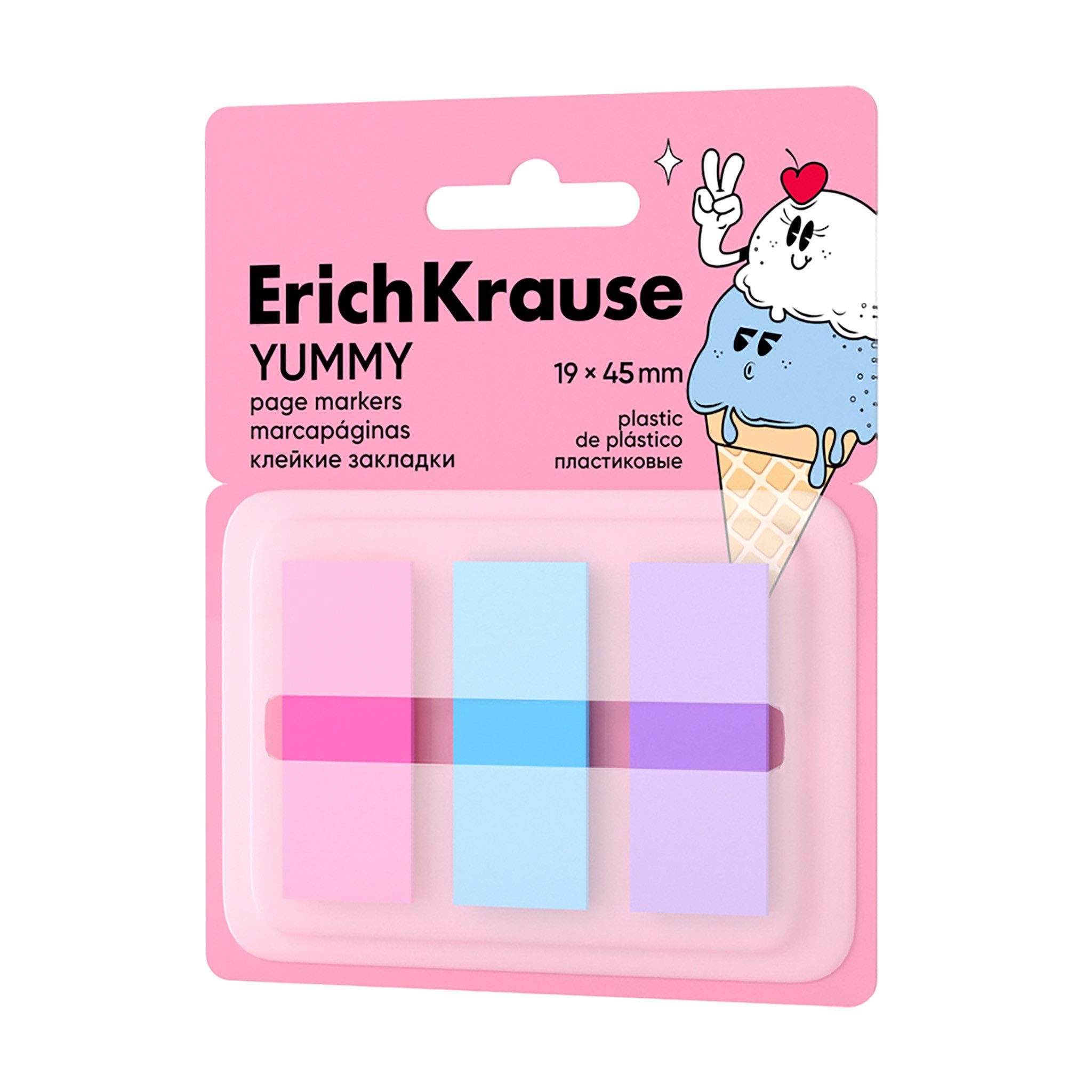 Erich Krause Haftnotizblock, Seitenmarker 19mm Yummy Plastik beschriftbar & wiederablösbar 60 Blatt