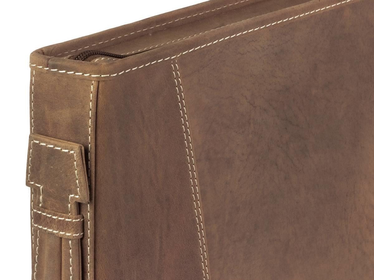 Dethloff Schreibmappe "Hunter" Leder A4 Konferenzmappe 28x36x5cm, Tagungsmappe, Ringbuchmappe, Reißverschluss, Griff, antikbraun