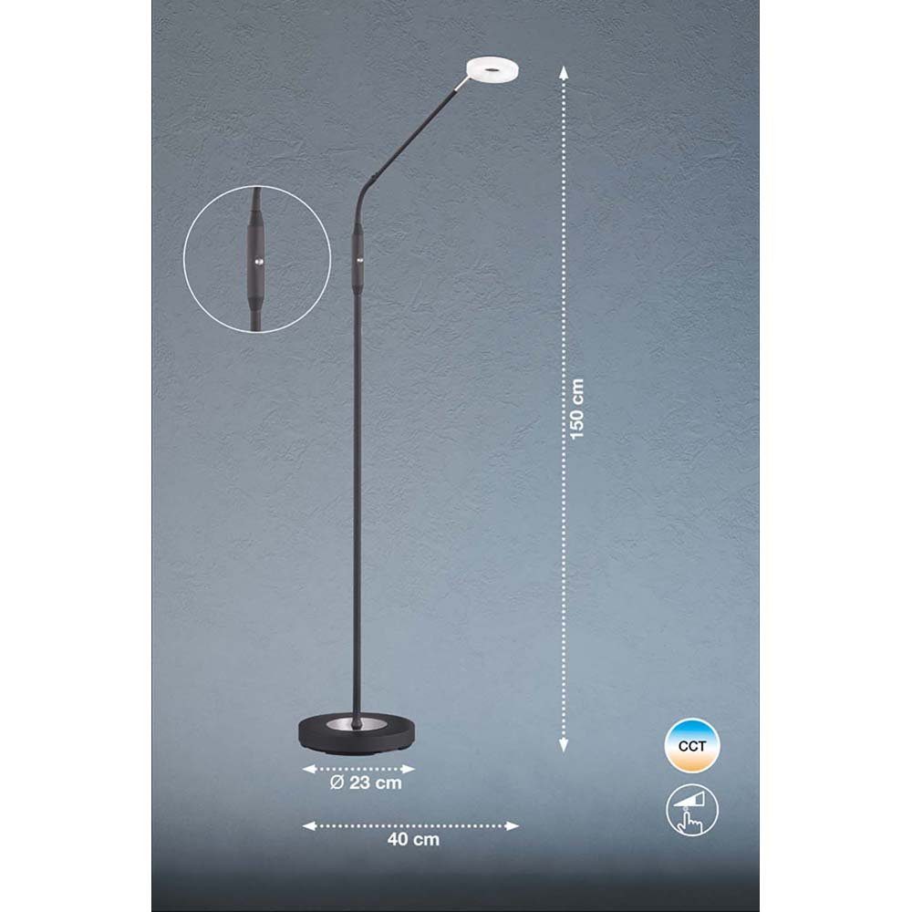 FISCHER & HONSEL LED Stehlampe, LED-Leuchtmittel fest verbaut, Kaltweiß, Warmweiß, Neutralweiß, Tageslichtweiß, Farbwechsel, Stehleuchte Beistelllampe dimmbar LED CCT Wohnzimmerleuchte schwarz