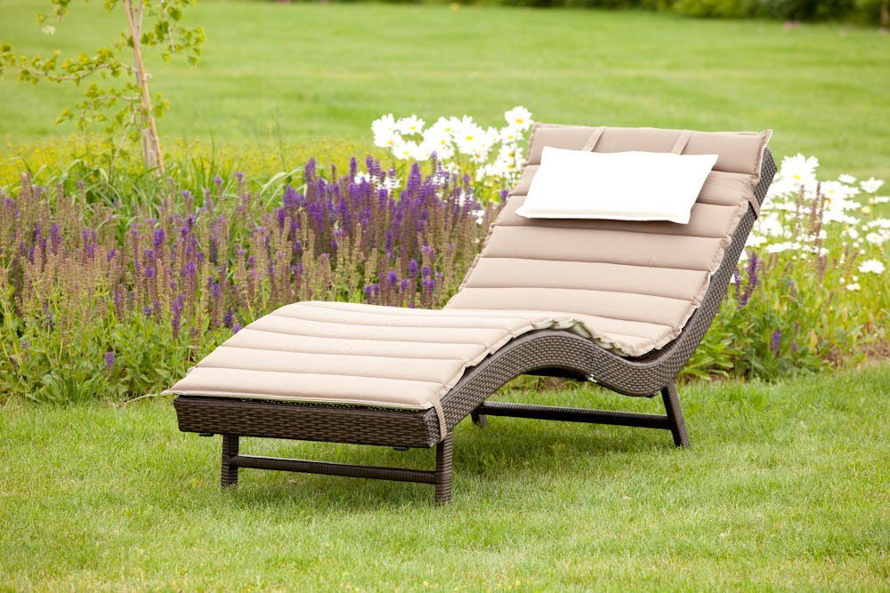 MERXX Gartenliege PIACENZA, 1 St., Sonnenliege. Stahl + Kunstrattan (Polyrattan), braun. Wendeauflage