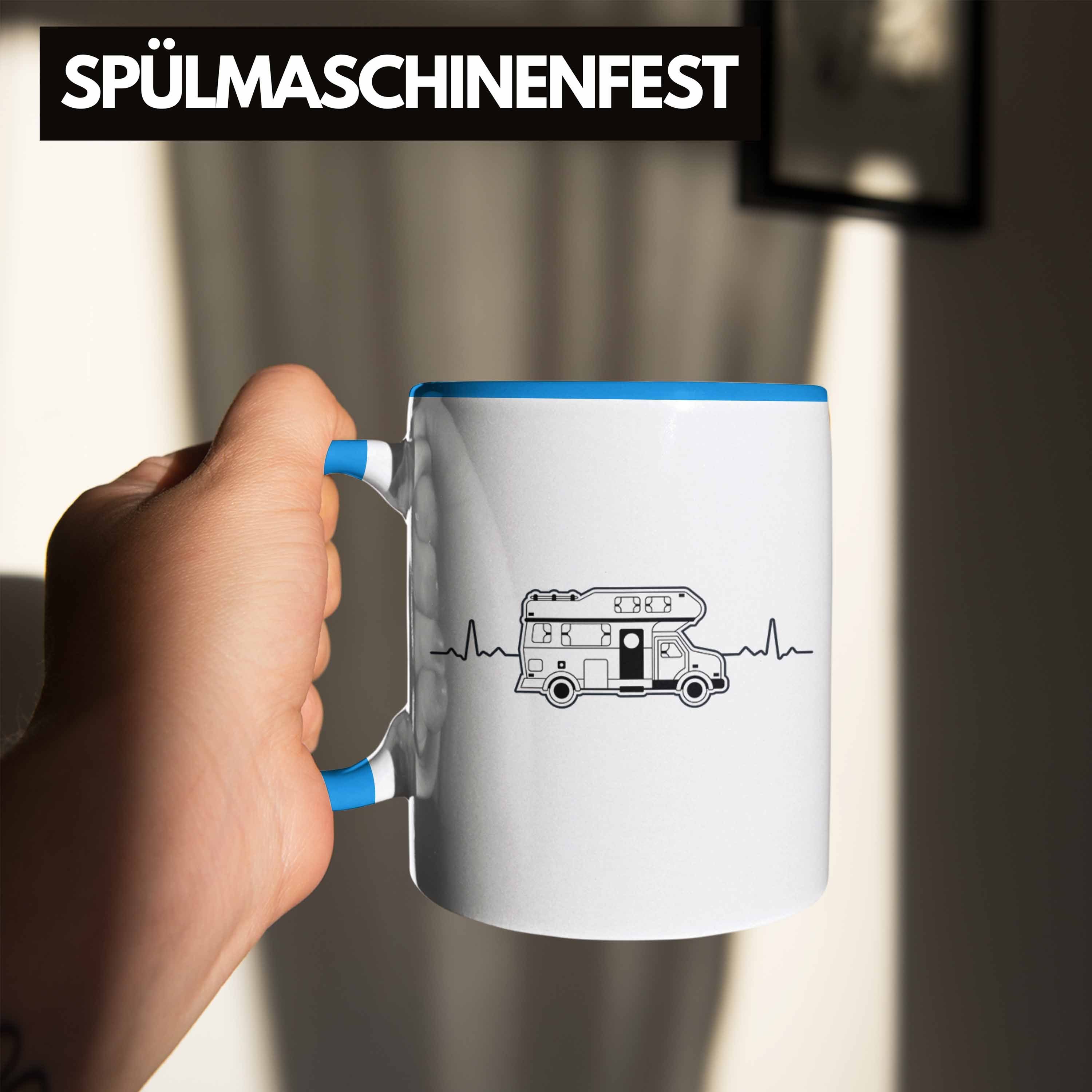 Trendation Tasse Trendation Geschenke Tasse Camper Geschenkidee Wohnmobil Oma Herzschlag Lustig - Zubehör Camping Campingwagen Wohnwagen Opa Männer Blau für Rentner