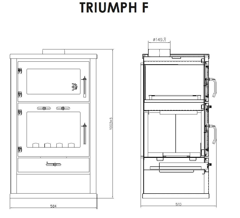 Victoria 05 Kaminofen mit Backfach 15,00 schwarz, F Triumph kW