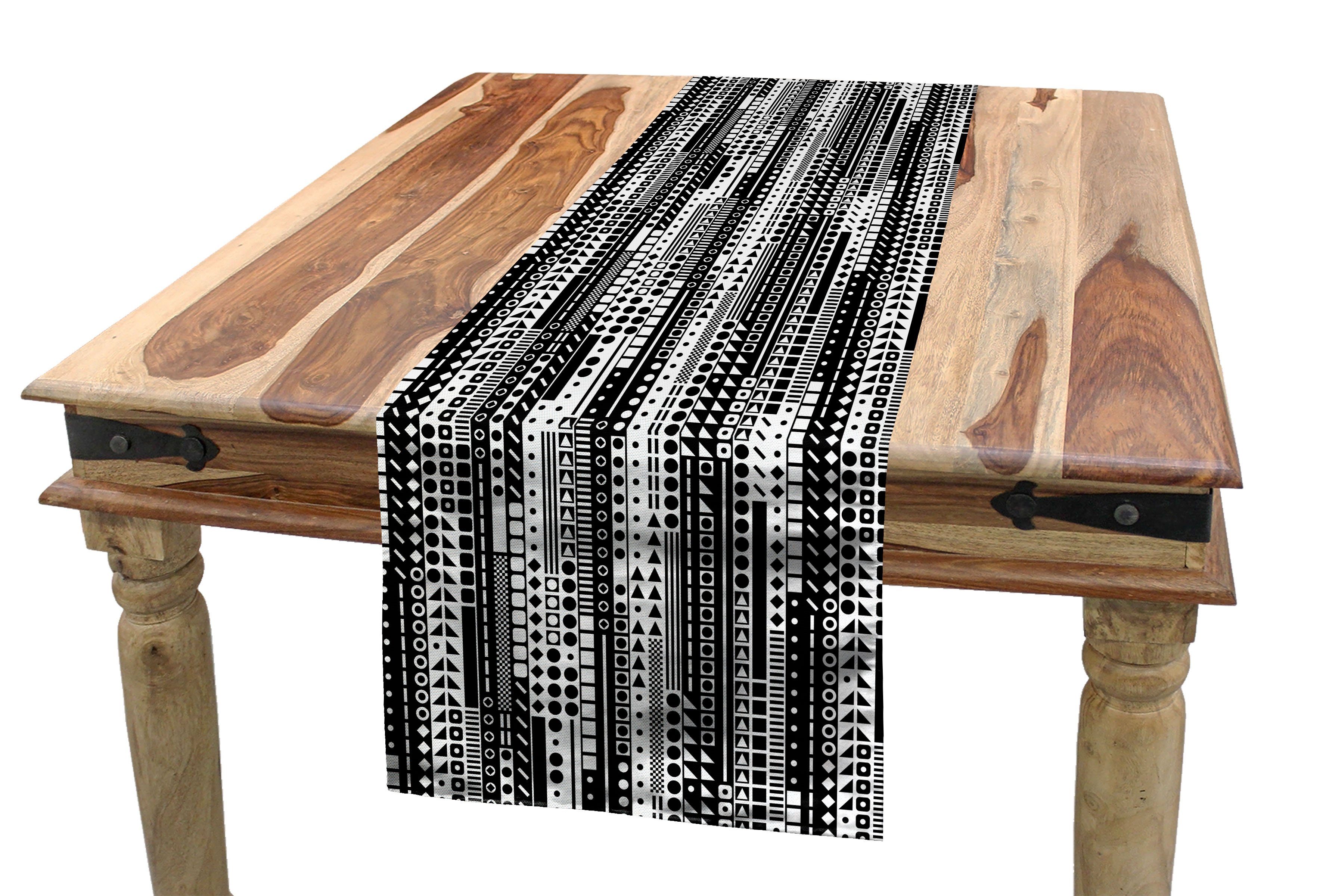 Abakuhaus Tischläufer Esszimmer Küche Rechteckiger Dekorativer Tischläufer, Schwarz und weiß geometrisch