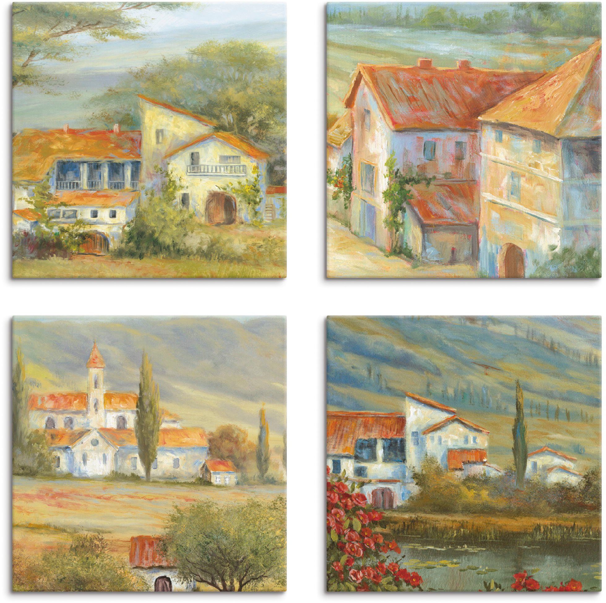 Artland Leinwandbild Provence Lavendelwiese Mohnlandschaft, Europa (4 St), 4er Set, verschiedene Größen