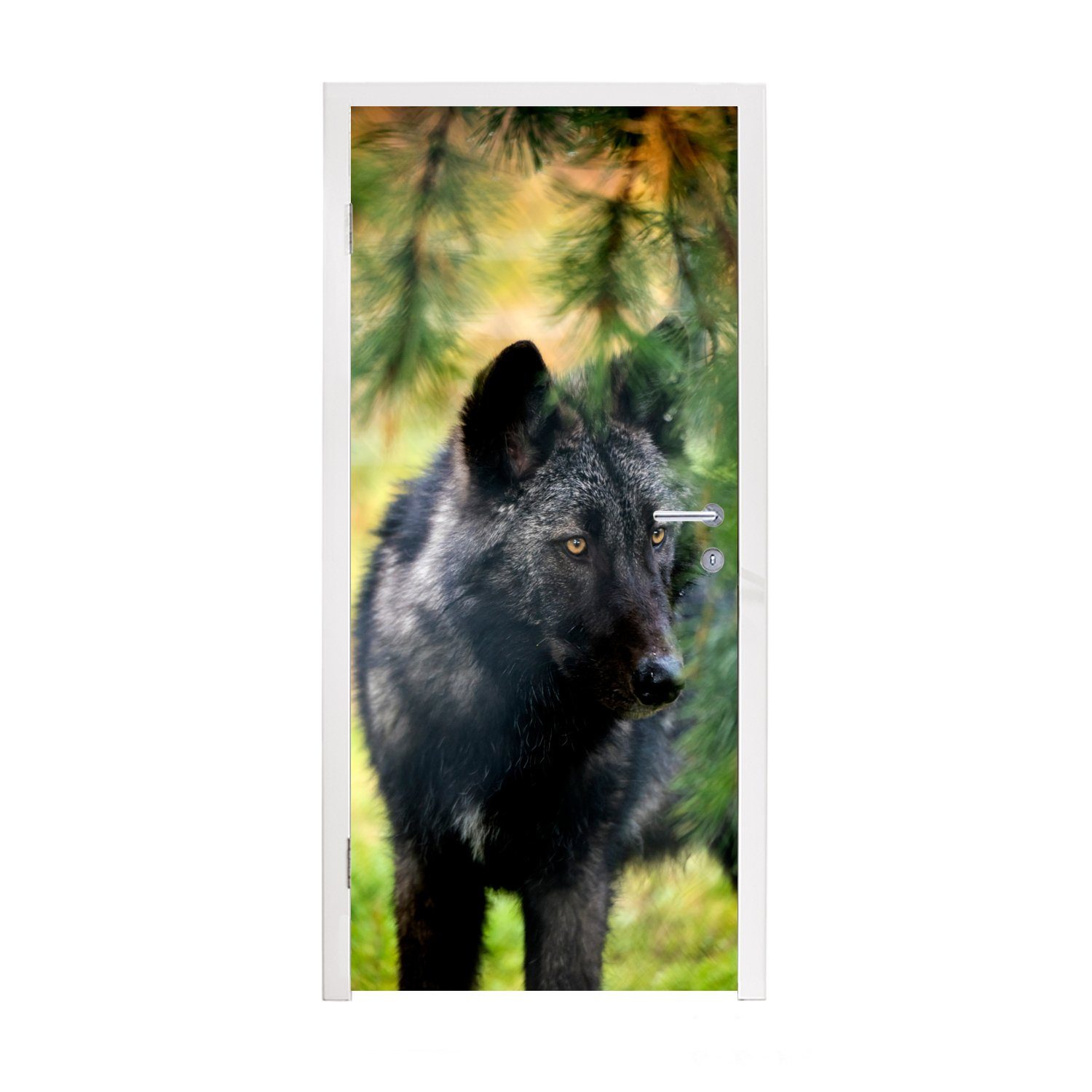 MuchoWow Türtapete Wolf - Makro - Blätter, Matt, bedruckt, (1 St), Fototapete für Tür, Türaufkleber, 75x205 cm