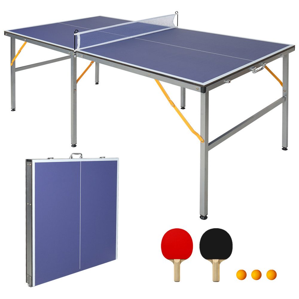 BBWL Tischtennisplatte mit Zubehör, professionelle Ping Pong Platte mit Netz, Schlägern, Tischtennisplatte 182x91cm klappbar für Indoor Outdoor