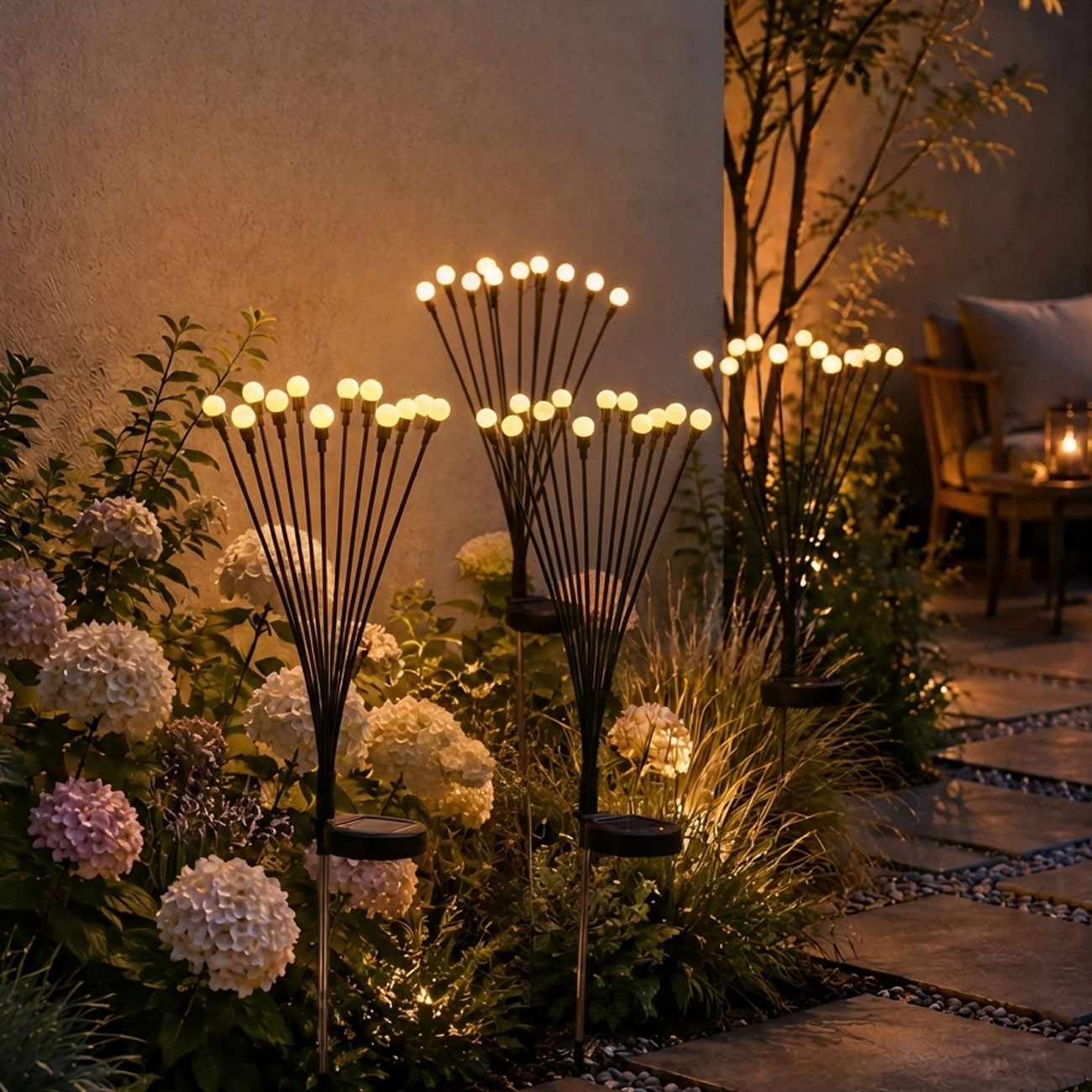 shop'n smile ideoon Gartenleuchte Solar Glühwürmchenlicht 12 LEDs Erdspieß Gartenbeleuchtung H 65cm, LEDs, 12 flexible LED-Arme mit Wind-Effekt & 2 Leuchtmodi, kabellos