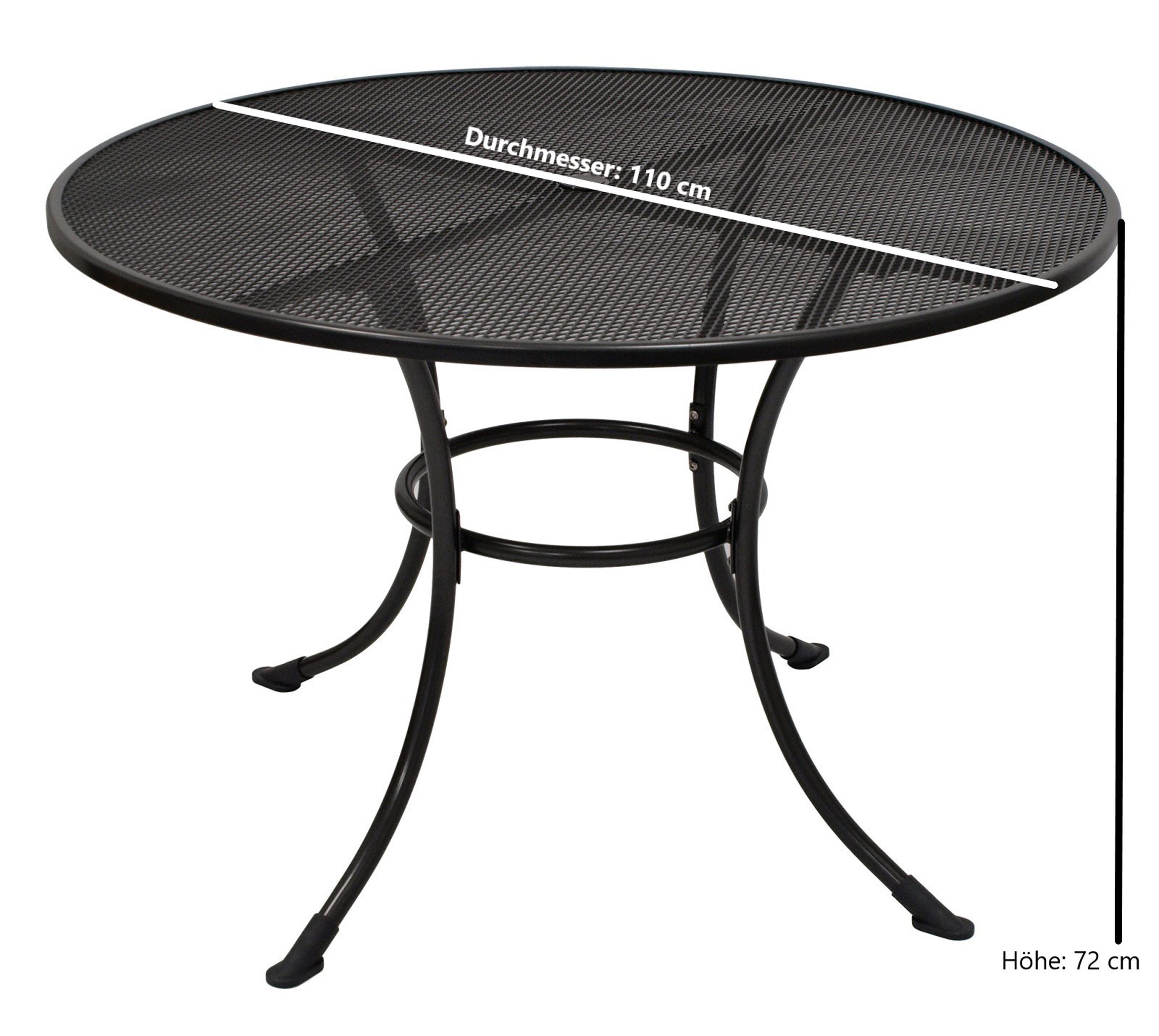 TPFGarden Gartentisch Roma (1-St., Robuster Outdoor Gartentisch rund 110 cm), Tischplatte Rund mit Schirmloch - Hochwertige Verarbeitung